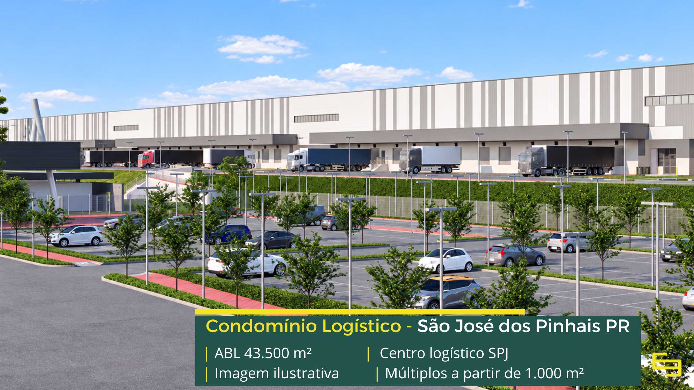 Galpão em São José dos Pinhais PR Centro Logístico SPJ, projeto Built to Suit em São José dos Pinhais PR, com nave única, cross docking, pé-direito de 12 m e piso para 6 t/m².