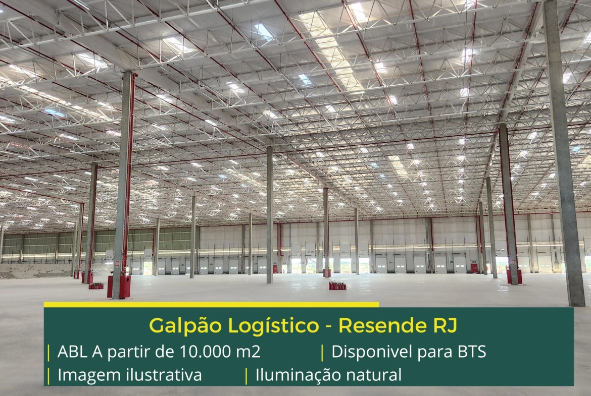 Galpão para alugar em Resende RJ (Built to Suit). Aluguel de galpões em Resende com docas, piso industrial, portaria com eclusas, pátio, CVTV