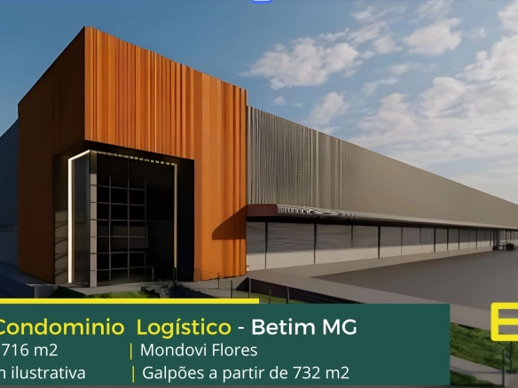 Galpão para aluguel em Betim MG em condomínio logístico localizado a 1 km da rodovia Fernão Dias. O Mondovi Flores conta com Portaria 24 horas