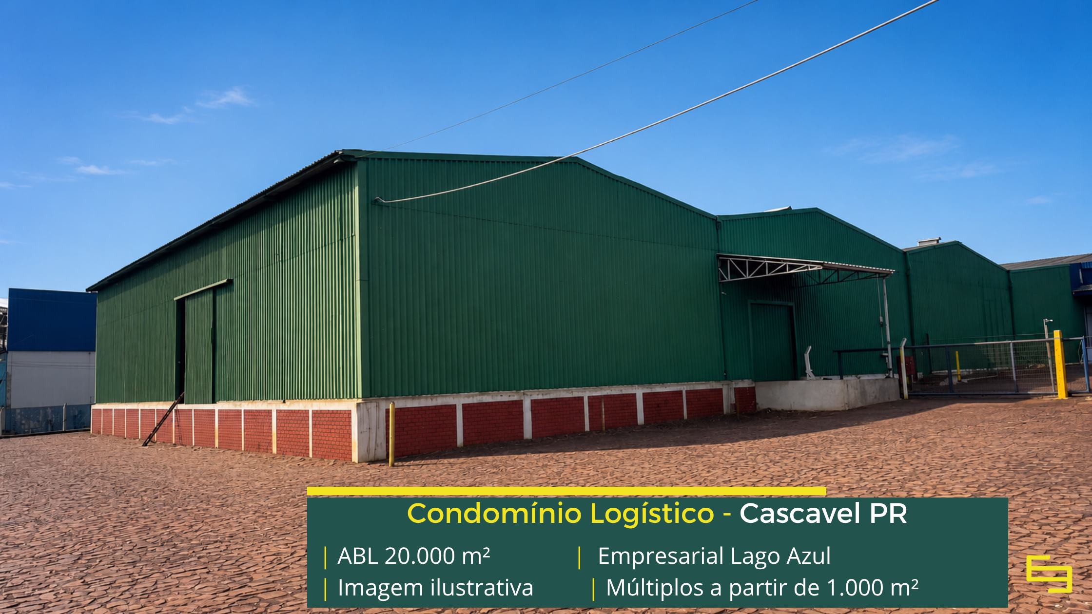 Galpão para alugar em Cascavel PR Empresarial Lago Azul Cascavel com aproximadamente 20.000 m² de ABL, galpões a partir de 1.000 m², piso de 6 t/m² e acesso à BR-369.