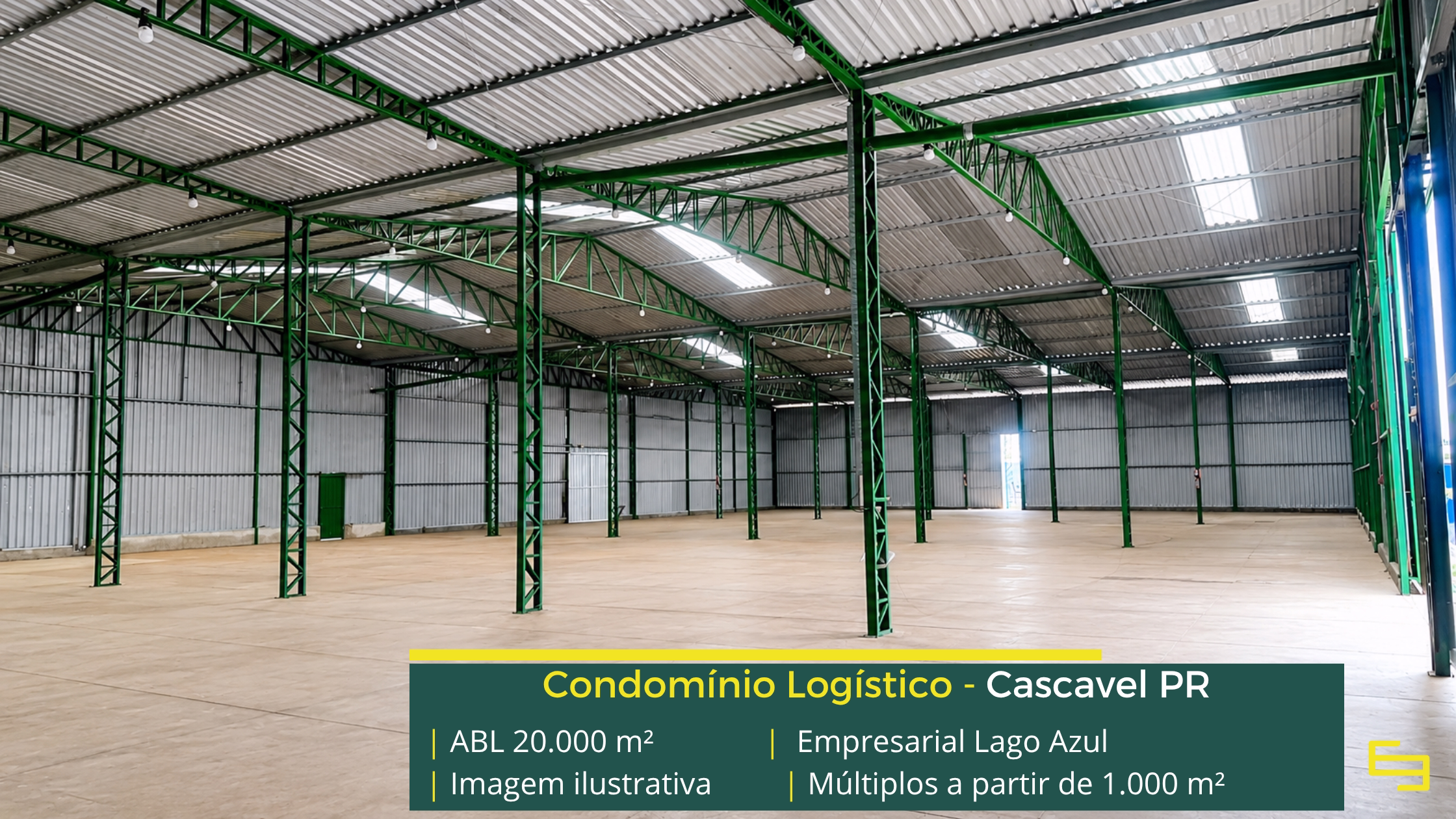 Galpão para alugar em Cascavel PR Empresarial Lago Azul Cascavel com aproximadamente 20.000 m² de ABL, galpões a partir de 1.000 m², piso de 6 t/m² e acesso à BR-369.