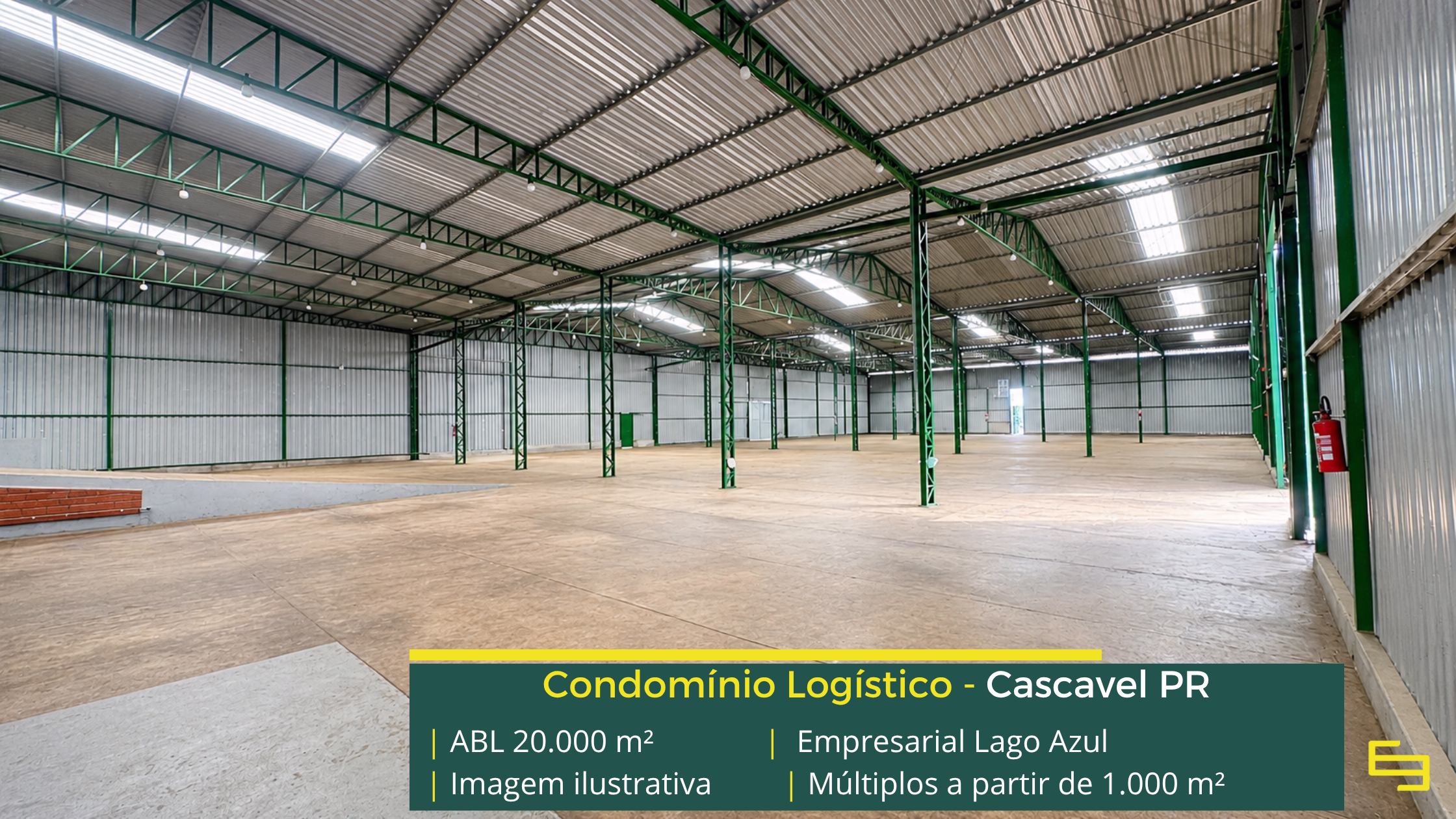 Galpão para alugar em Cascavel PR Empresarial Lago Azul Cascavel com aproximadamente 20.000 m² de ABL, galpões a partir de 1.000 m², piso de 6 t/m² e acesso à BR-369.