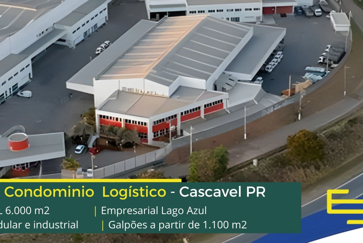Galpão para alugar em Cascavel PR - Empresarial Lago Azul. Aluguel de galpões com portaria e segurança 24 horas, CFTV e docas com pátio