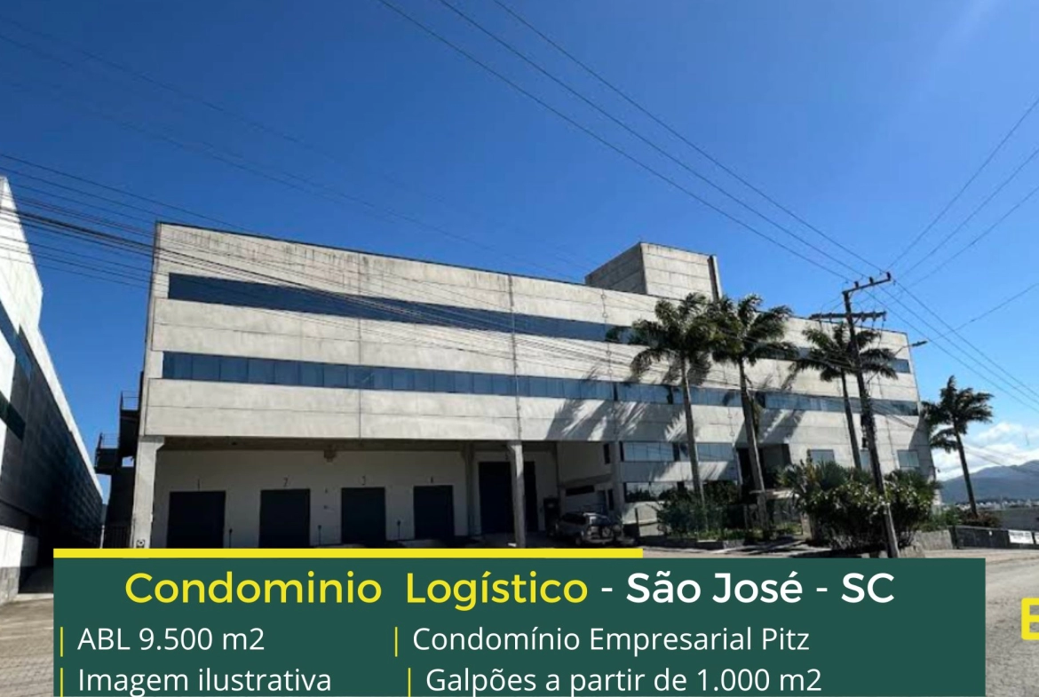Galpões em São José SC - Condomínio Empresarial Pitz. Aluguel de galpão na região metropolitana de Florianópolis com docas, portaria 24 horas