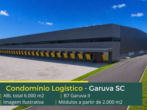 Aluguel de galpão logístico em Garuva SC - Condomínio B7 Garuva II. Galpões/Armazens/Condomínios logísticos com docas e amplo pátio