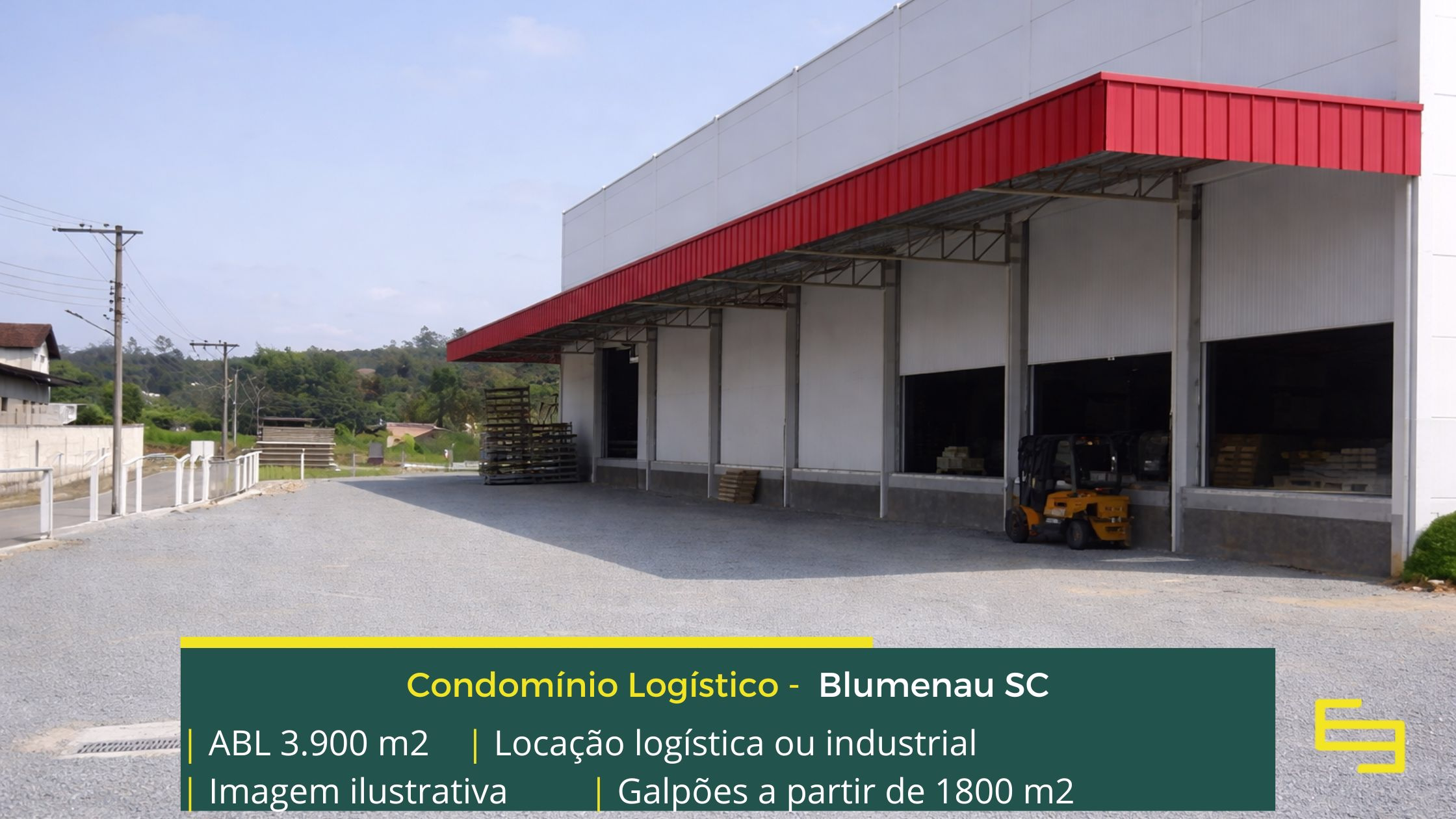 Galpões em Blumenau SC - Condomínio industrial. Aluguel de galpão com docas, pátio de manobras, escritórios, estacionamento de caminhões