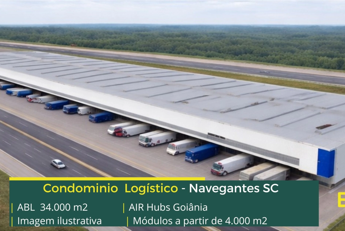 Galpão para aluguel em Navegantes - AIr Hub Navegantes. Condomínio com portaria e segurança, amplo pátio, docas, estacionamento, CFTV