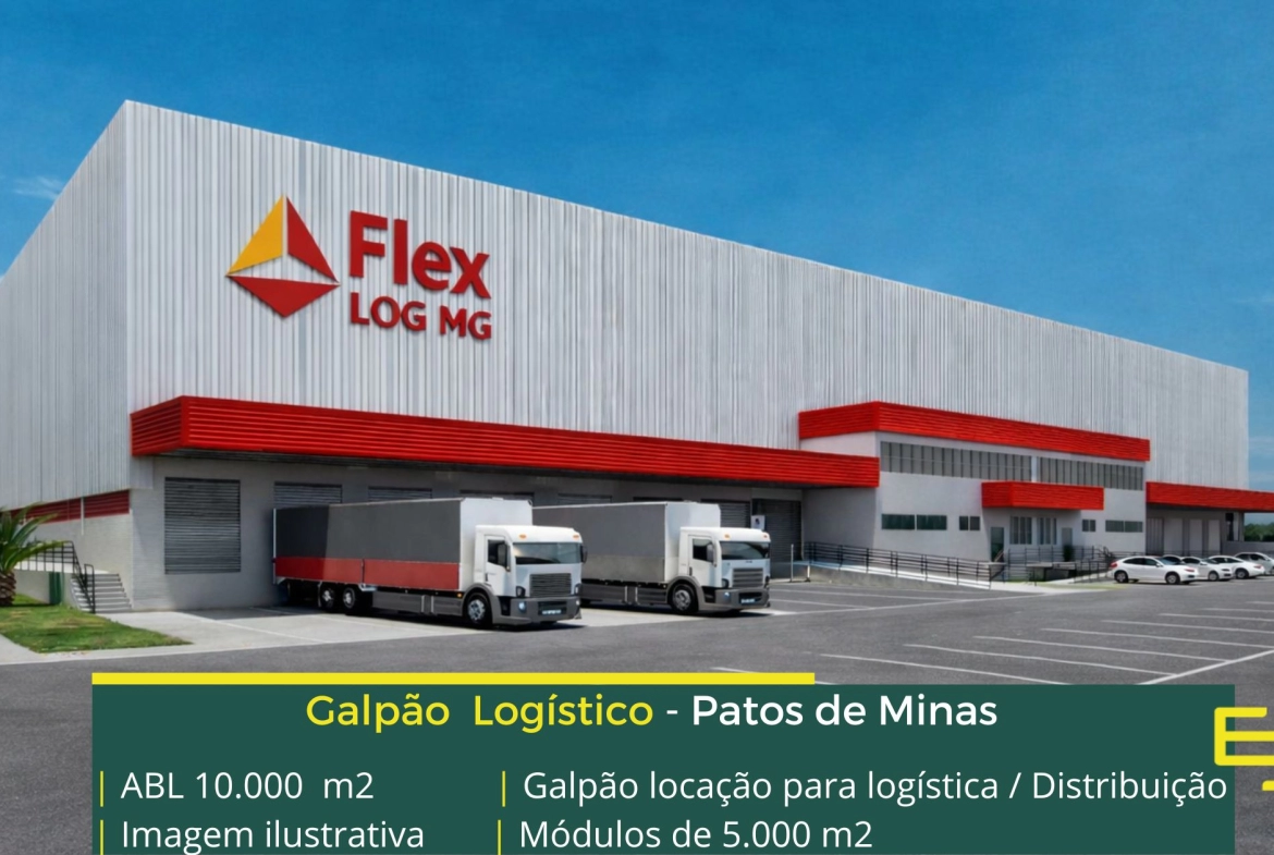 Galpão para alugar em Patos de Minas para uso logístico e industrial, com docas para carga e descarga, amplo pátio de manobras, vagas