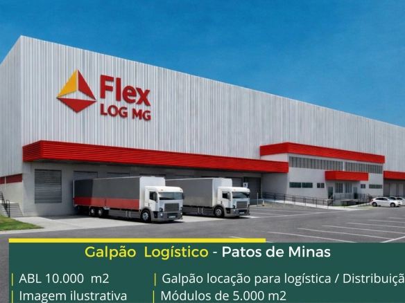 Galpão para alugar em Patos de Minas para uso logístico e industrial, com docas para carga e descarga, amplo pátio de manobras, vagas