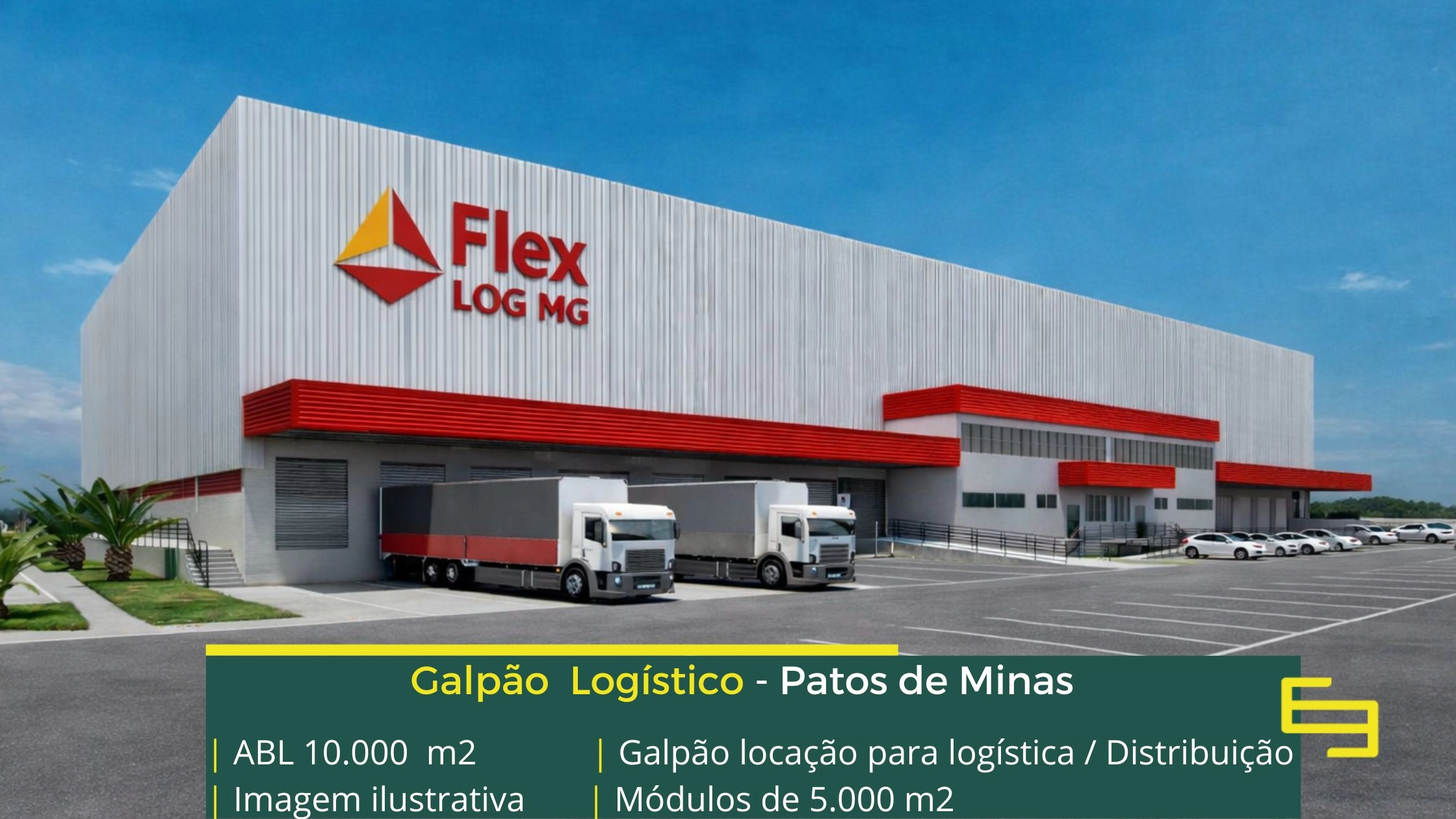 Galpão para alugar em Patos de Minas para uso logístico e industrial, com docas para carga e descarga, amplo pátio de manobras, vagas