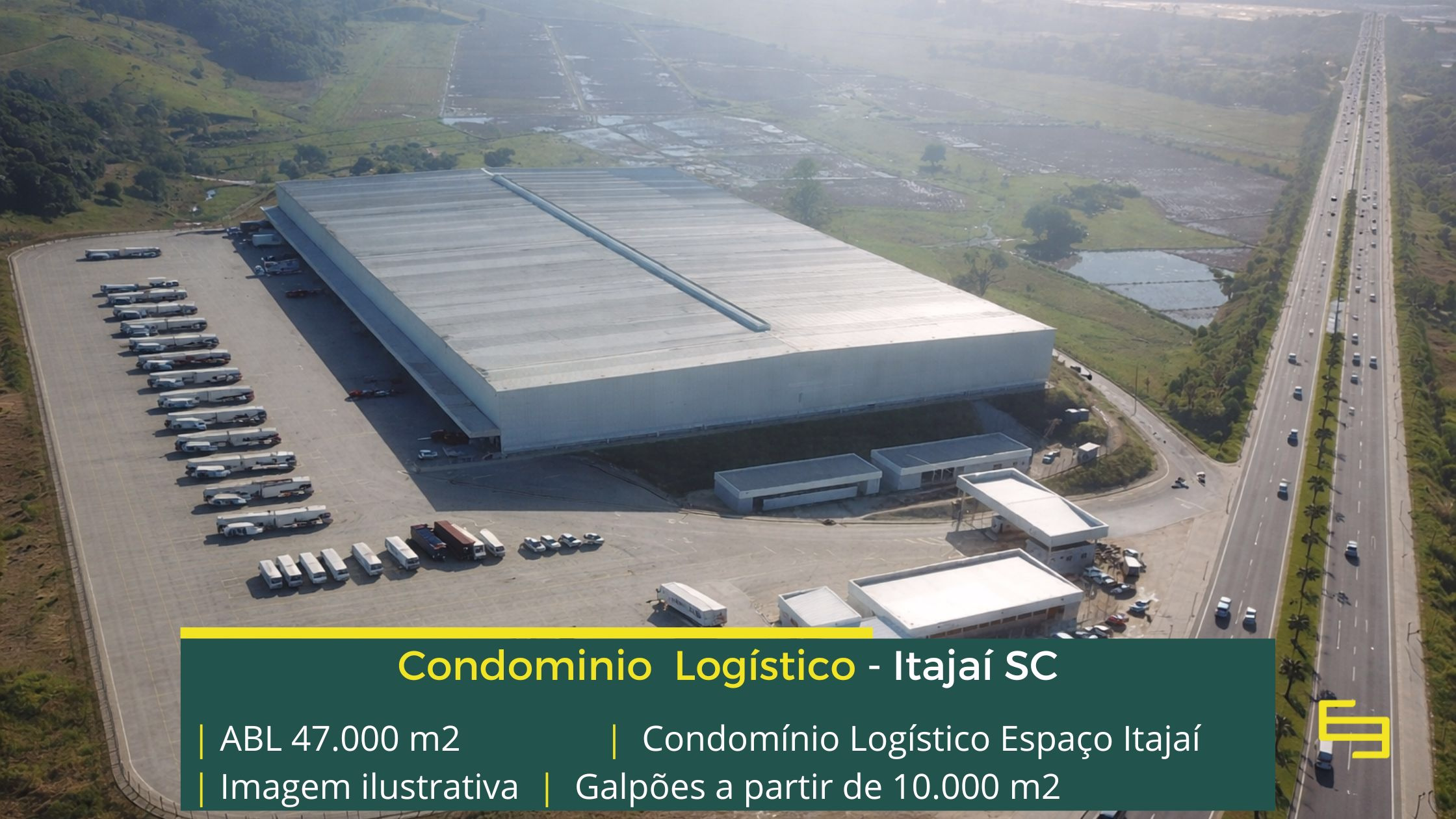 Galpão para locação em Itajaí SC em condomínio logístico com portaria e além disso, segurança, docas, amplo pátio de manobras e CFTV