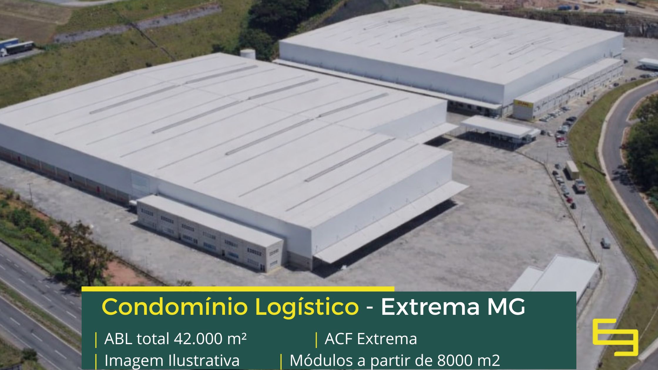 Alugar galpão em Extrema MG - Condomínio ACF. Galpões/Armazens/Condomínios logísticos e industriais para alugar com docas e pátio asfaltado