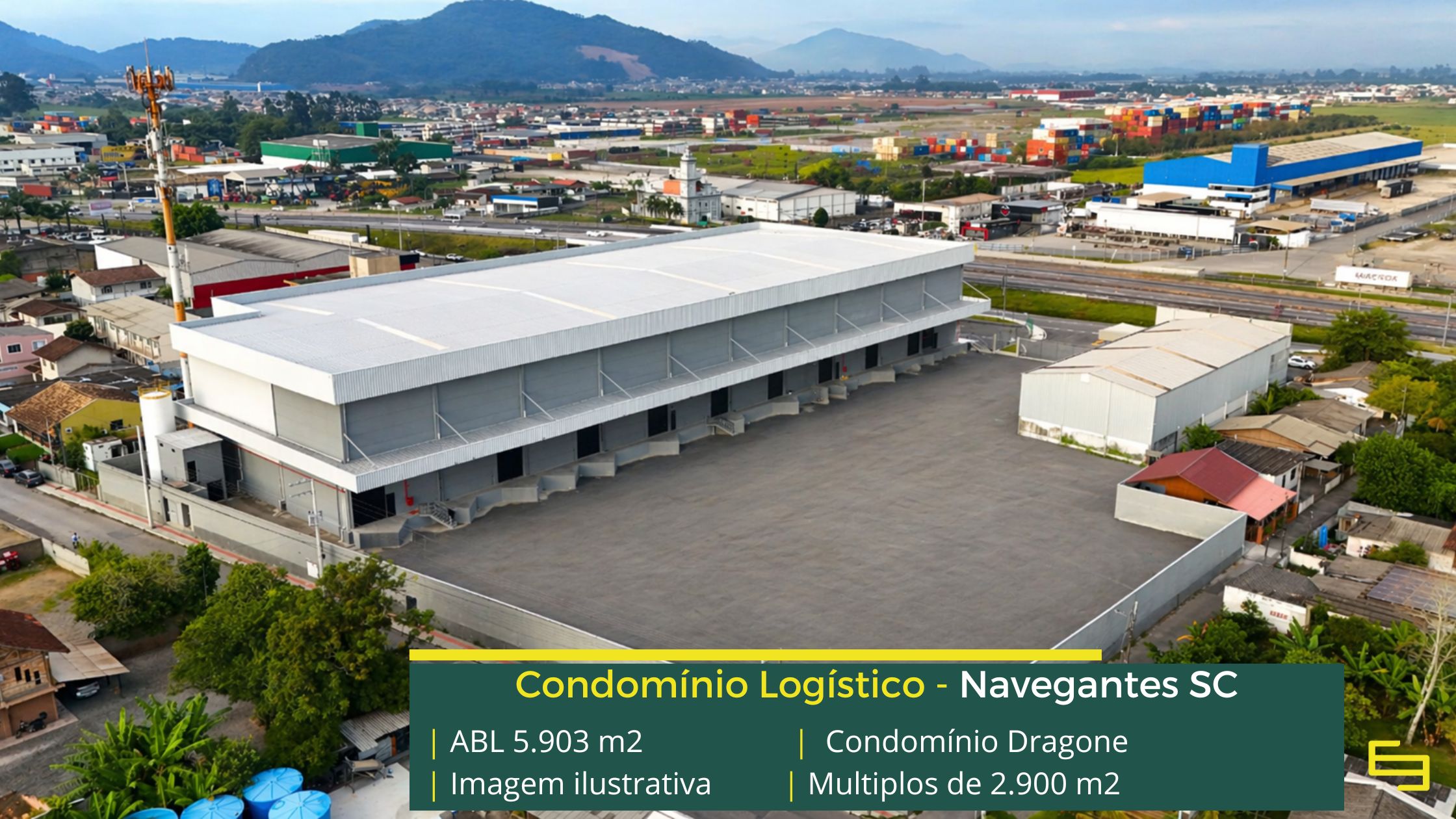 Locação de Galpões em Navegantes - Condomínio Dragone. Galpões/Armazéns/Condomínios logísticos e industriais para alugar com docas e pátio
