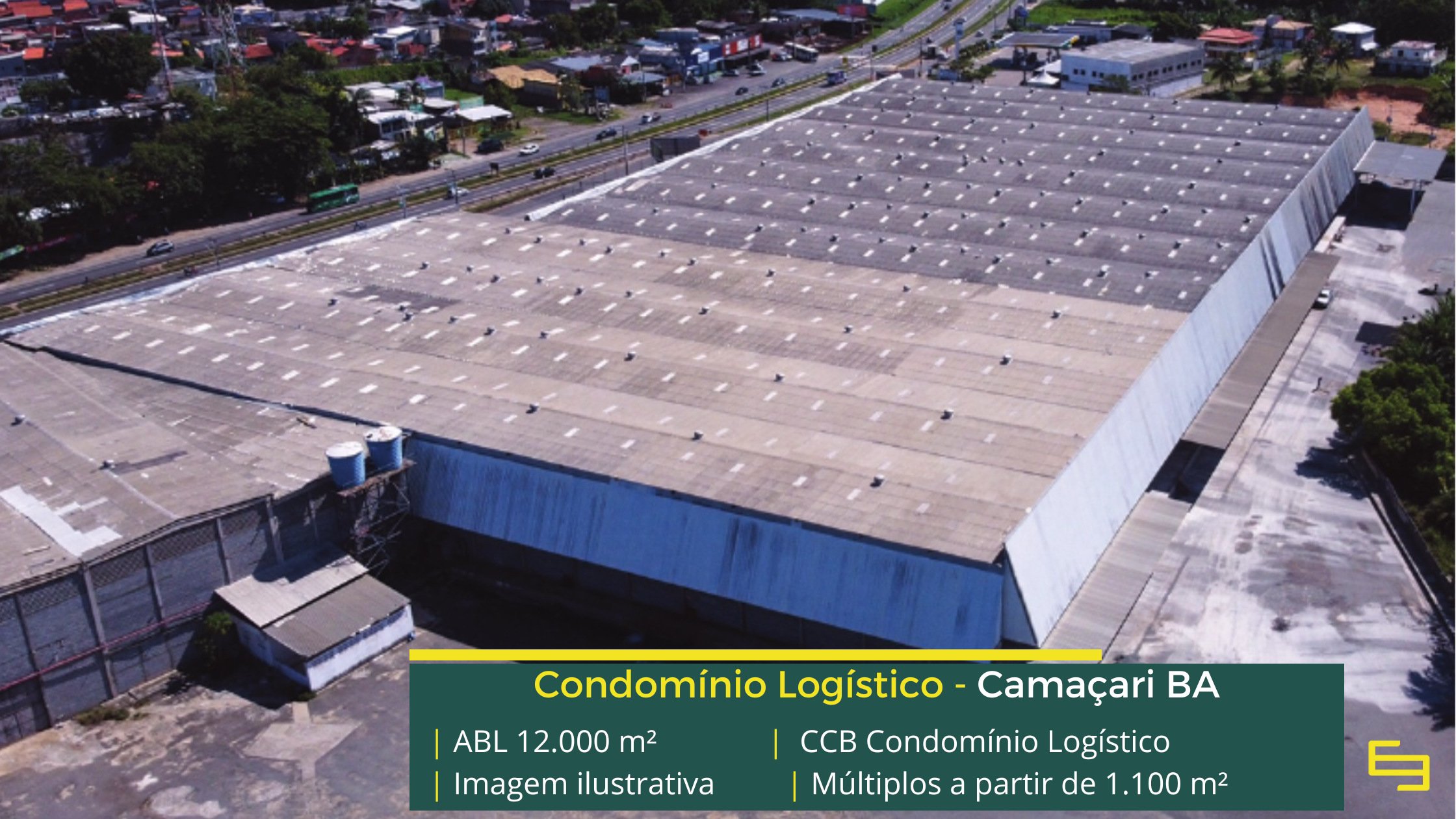 CCB Condomínio Logístico: galpão logístico em Camaçari BA com módulos de aproximadamente 1.100 m², piso para 5 t/m², docas e amplo pátio.