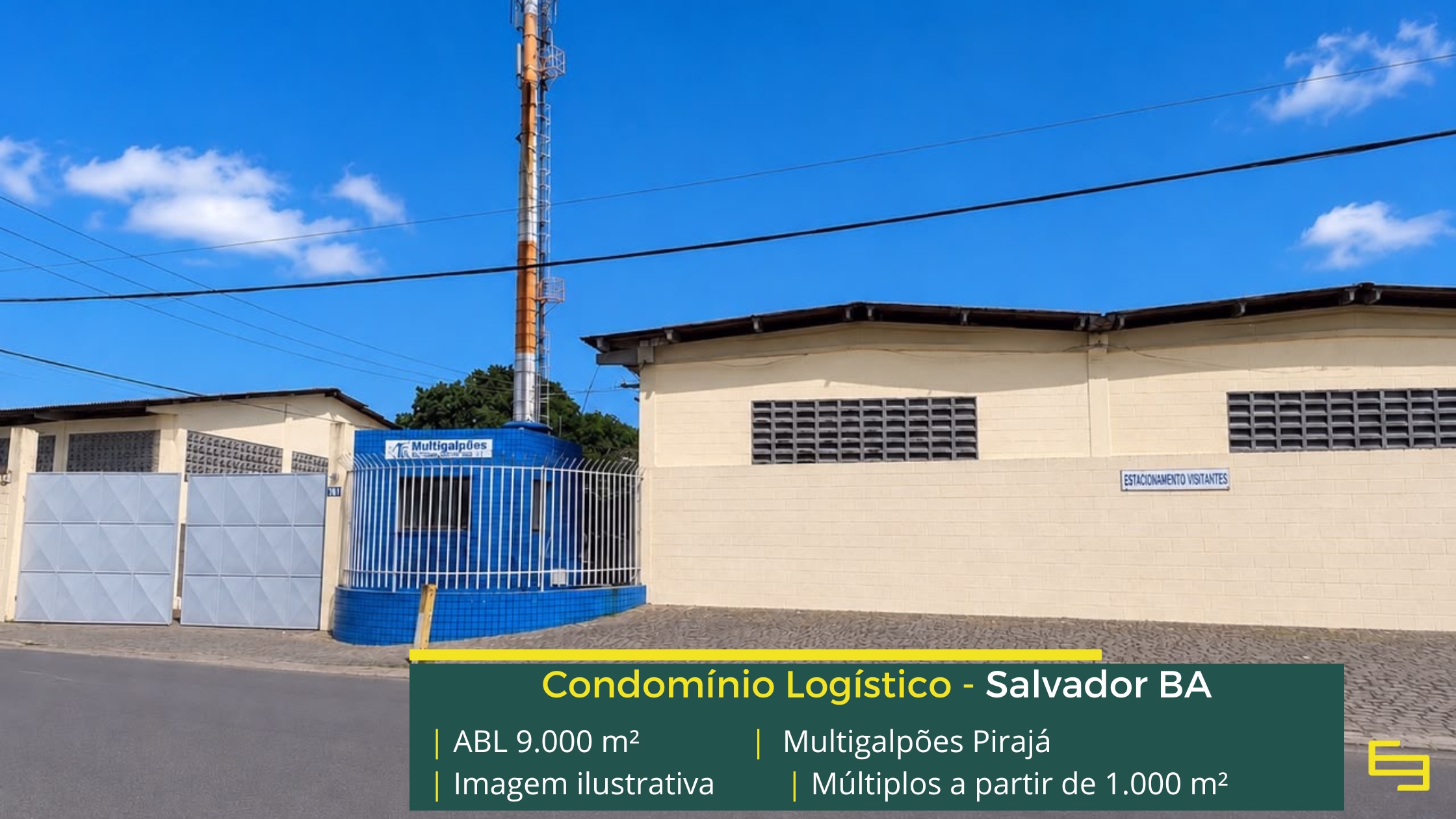 Multigalpões Pirajá: galpão em Pirajá com módulos de 100 m² a 1.000 m², pé-direito de 8 m, piso para 4 t/m² e acesso à BR-324.