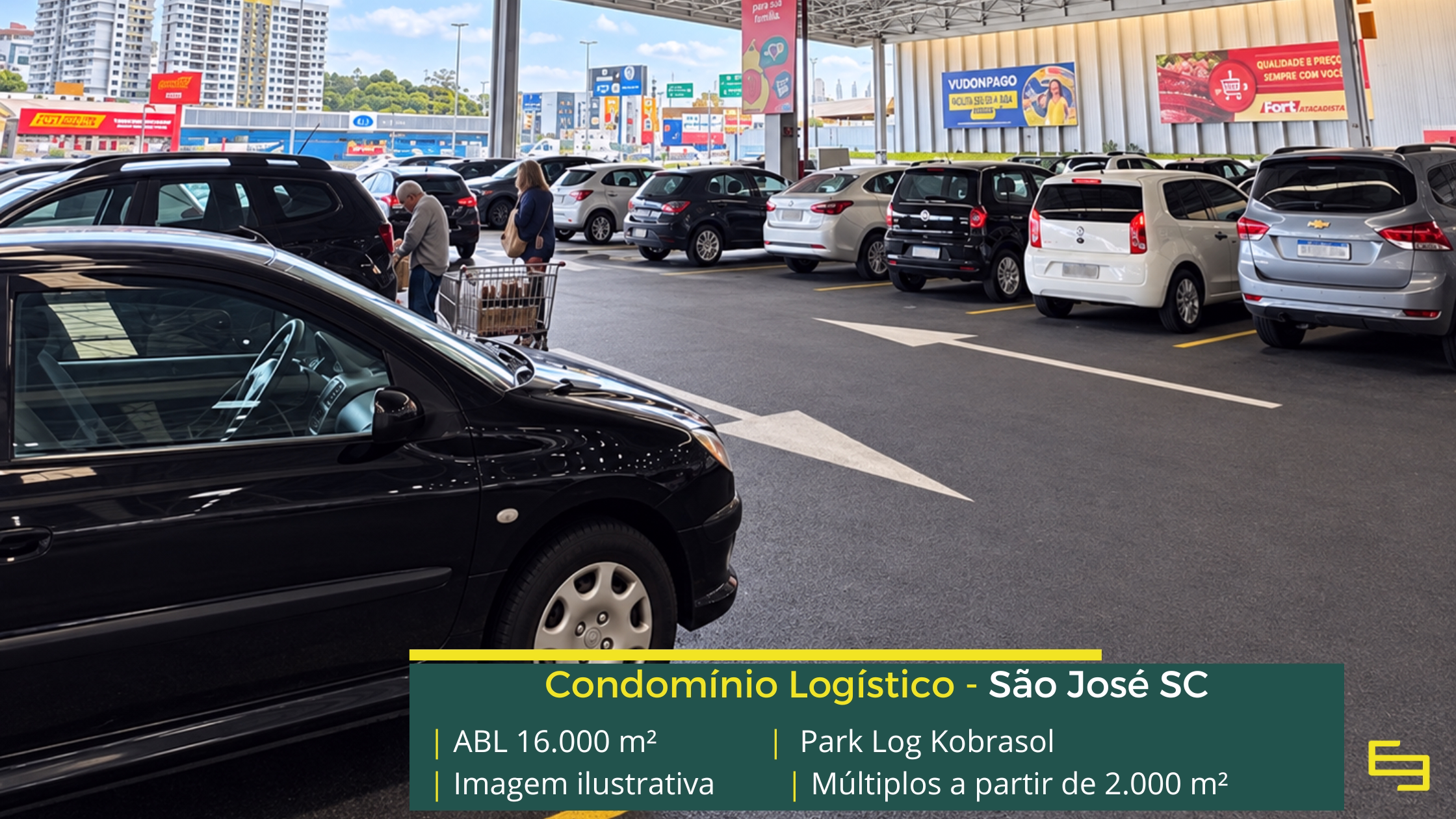 Park Log Kobrasol: galpão em São José SC com módulos a partir de aproximadamente 2.000 m², piso para 4 t/m² e acesso à BR-101.
