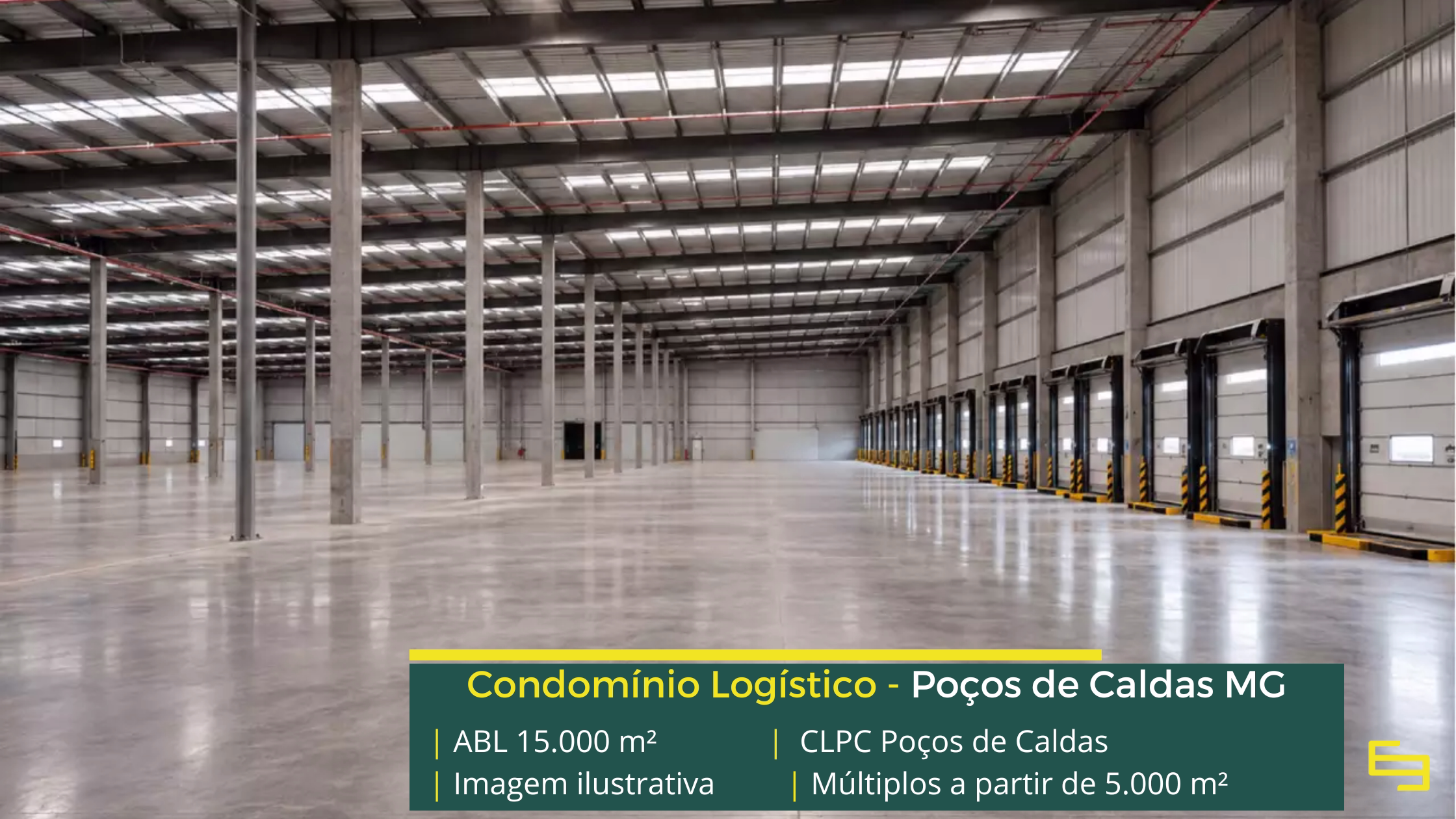 Galpão em Poços de Caldas MG Condomínio Logístico Poços de Caldas: projeto BTS com mais de 15.000 m², módulos a partir de 5.000 m² e piso industrial para 6 t/m².