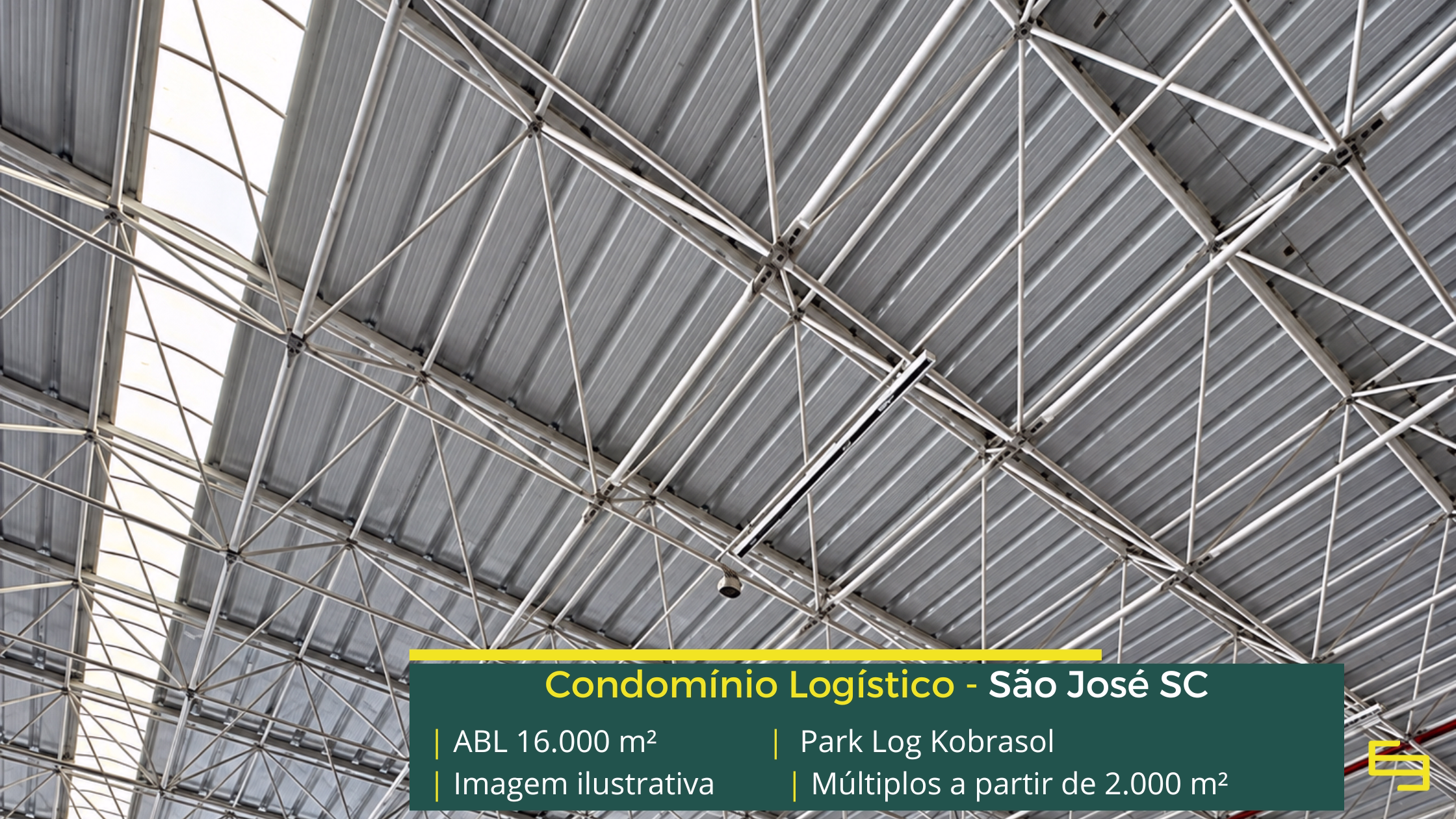 Park Log Kobrasol: galpão em São José SC com módulos a partir de aproximadamente 2.000 m², piso para 4 t/m² e acesso à BR-101.