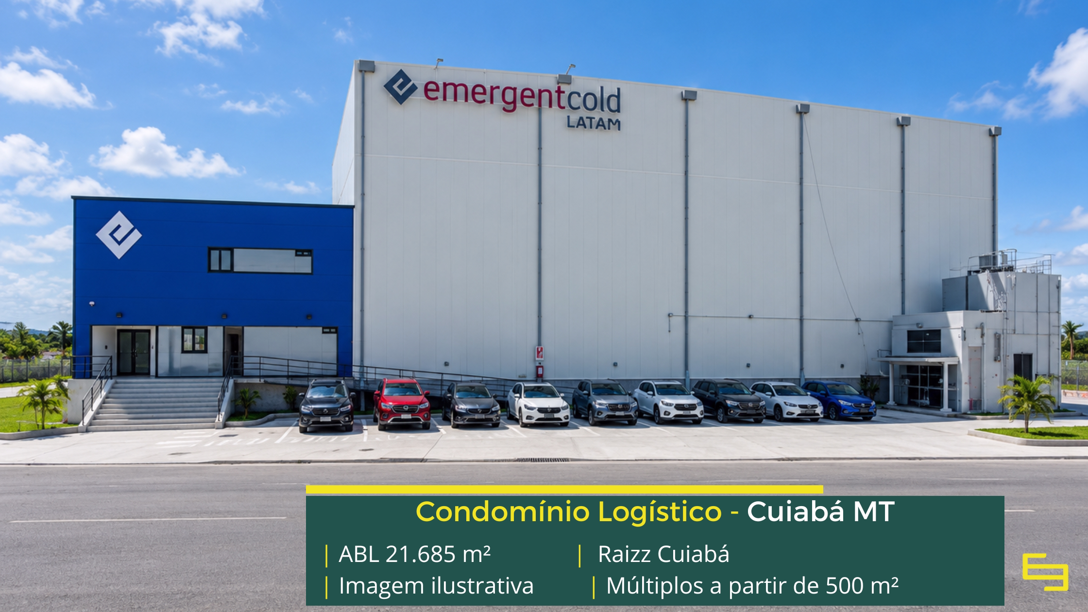 Galpão refrigerado em Cuiabá: conheça o Raizz Cuiabá, com 21.685 m² de ABL, piso para 6 t/m², docas e estrutura de apoio.