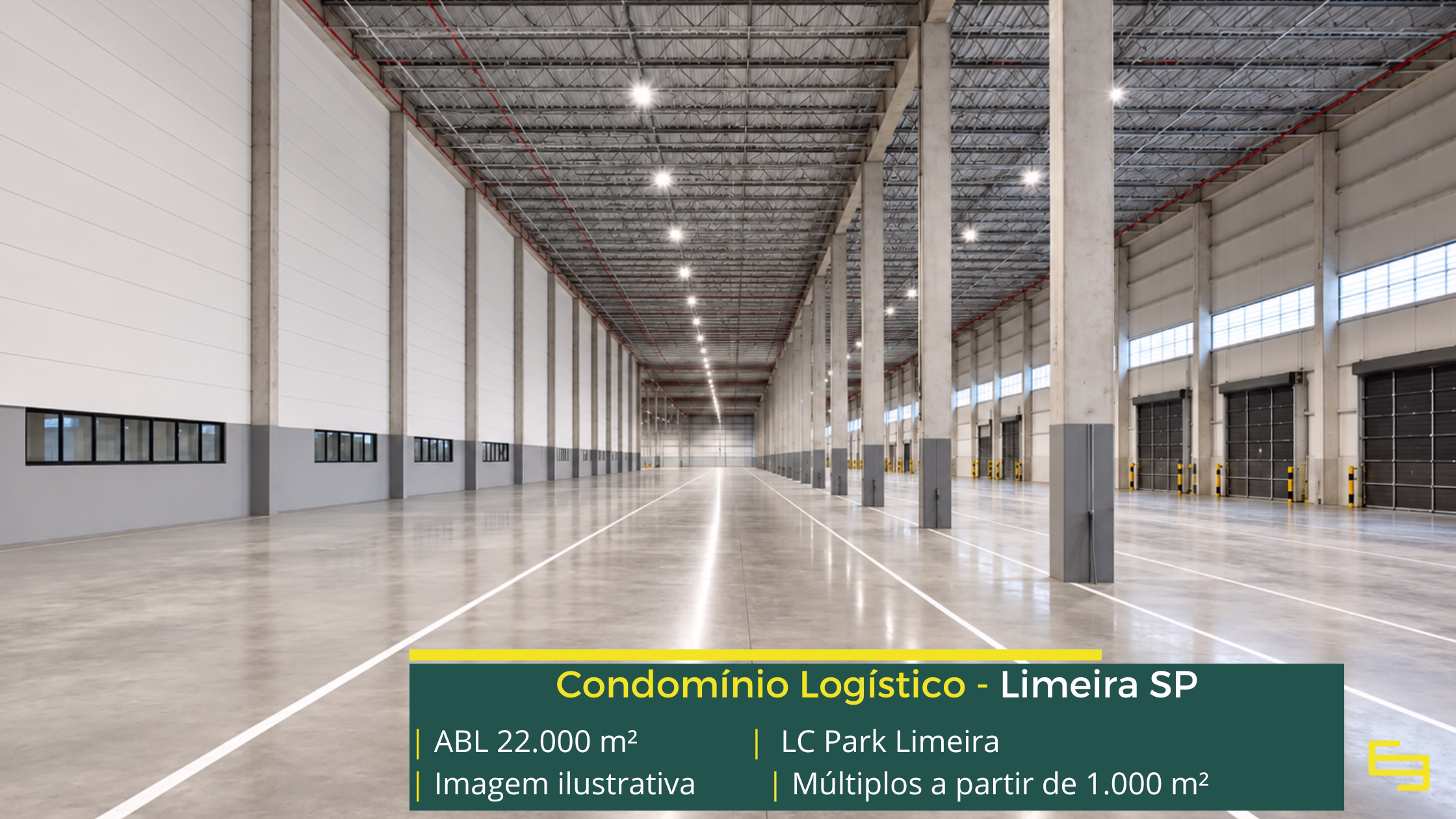 LC Park Limeira: galpão em Limeira SP com módulos a partir de 1.000 m², pé-direito de 15 m, piso para 6 t/m² e padrão AAA.