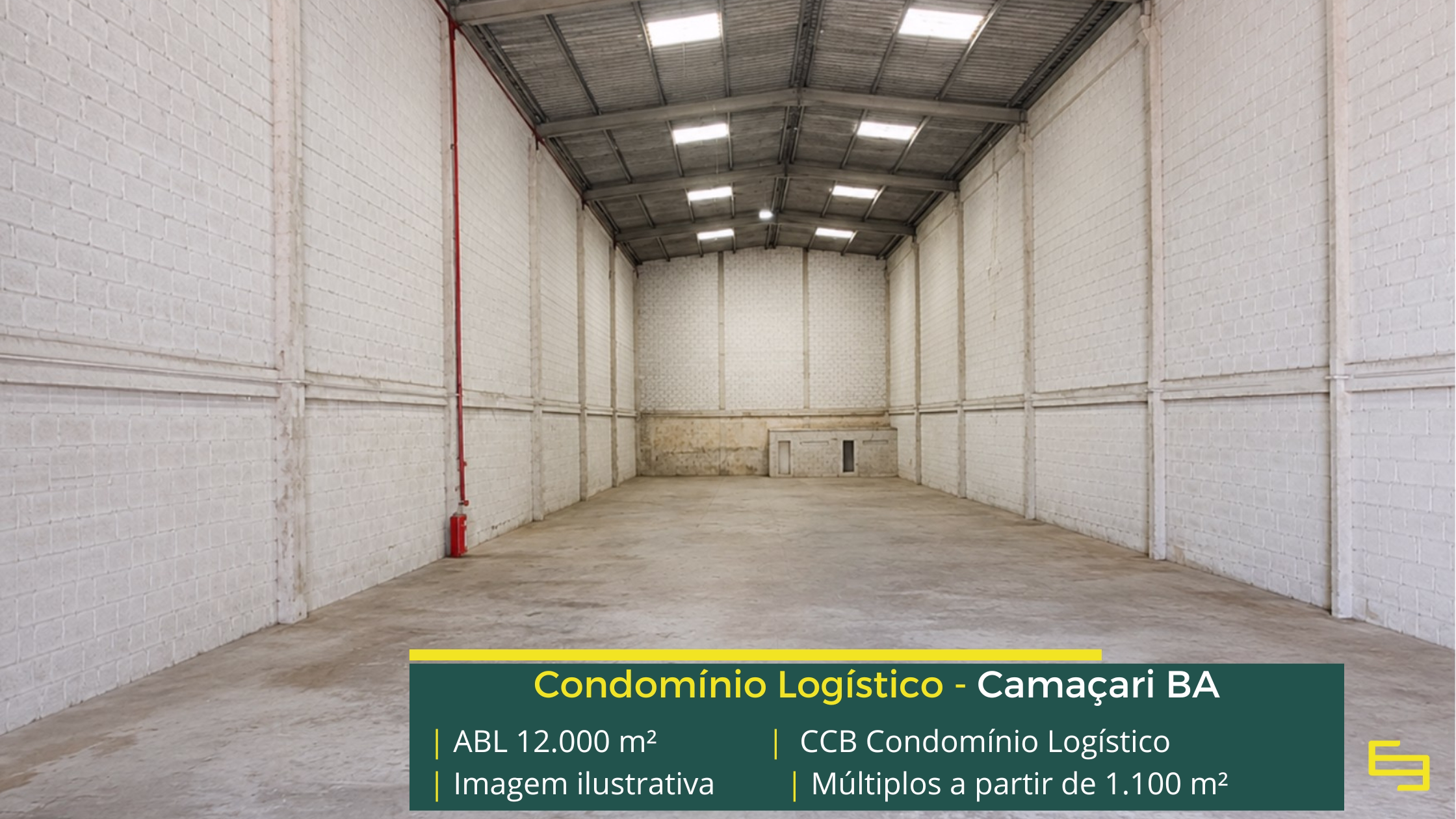 CCB Condomínio Logístico: galpão logístico em Camaçari BA com módulos de aproximadamente 1.100 m², piso para 5 t/m², docas e amplo pátio.