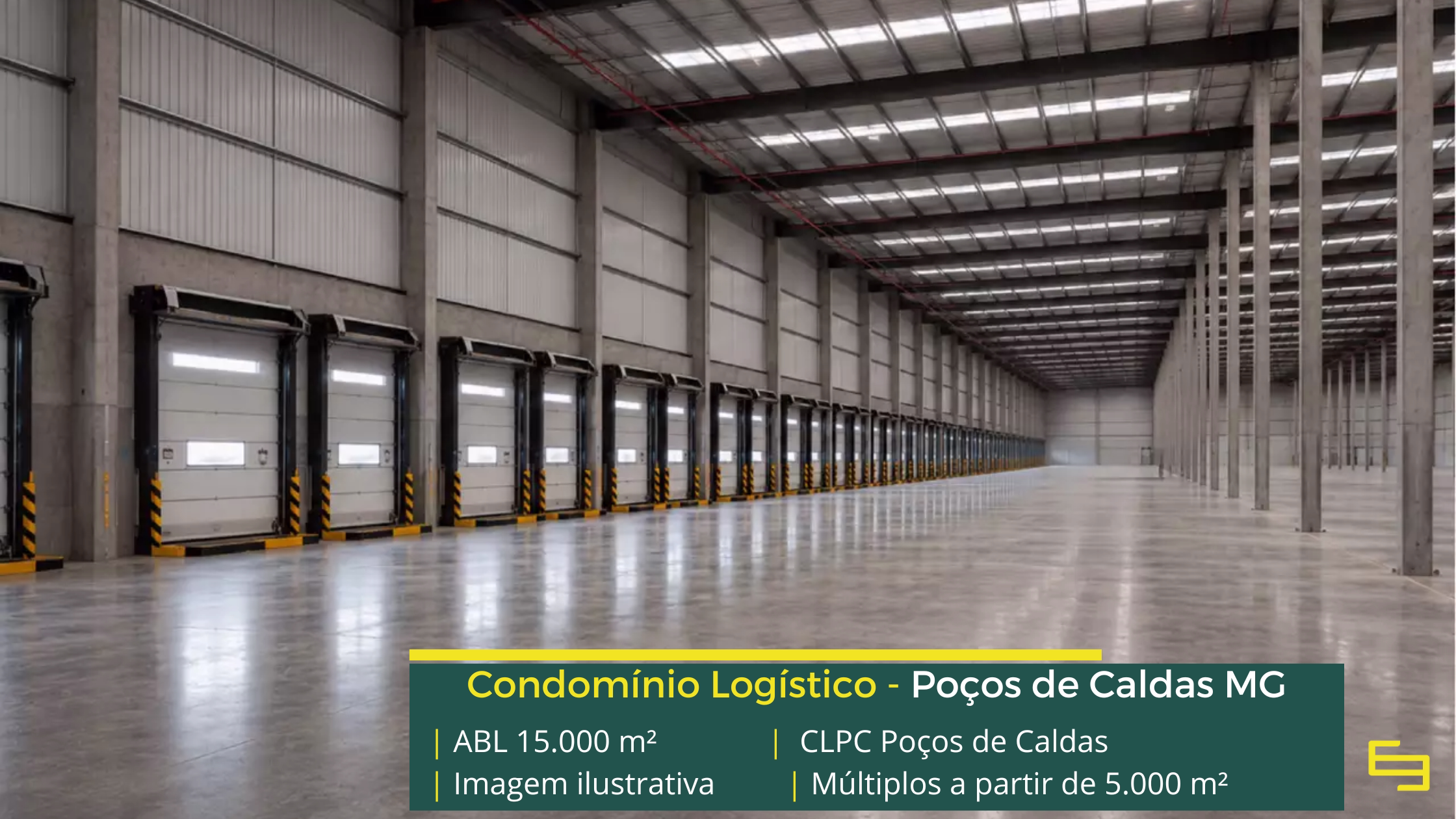 Galpão em Poços de Caldas MG Condomínio Logístico Poços de Caldas: projeto BTS com mais de 15.000 m², módulos a partir de 5.000 m² e piso industrial para 6 t/m².