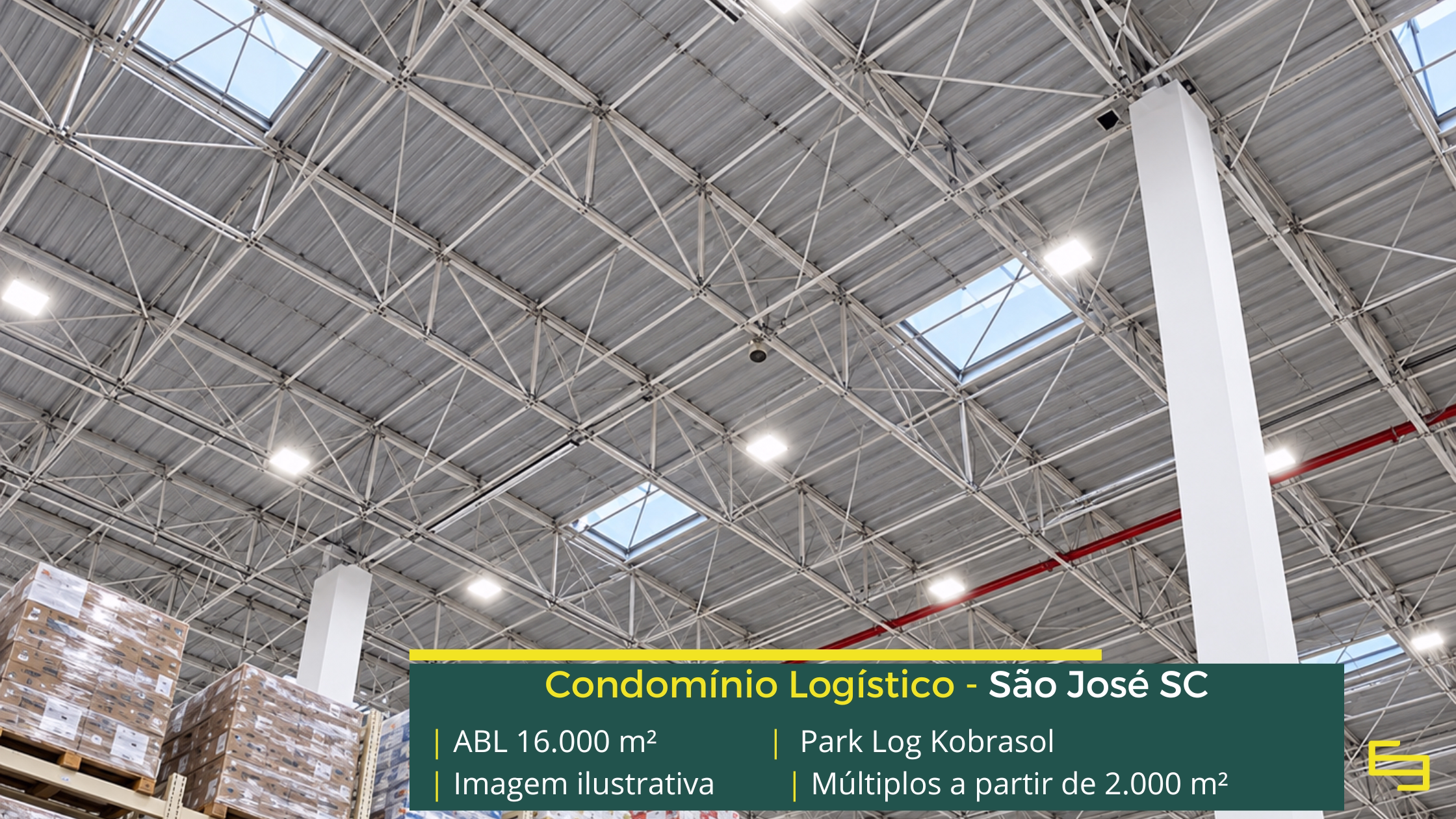Park Log Kobrasol: galpão em São José SC com módulos a partir de aproximadamente 2.000 m², piso para 4 t/m² e acesso à BR-101.