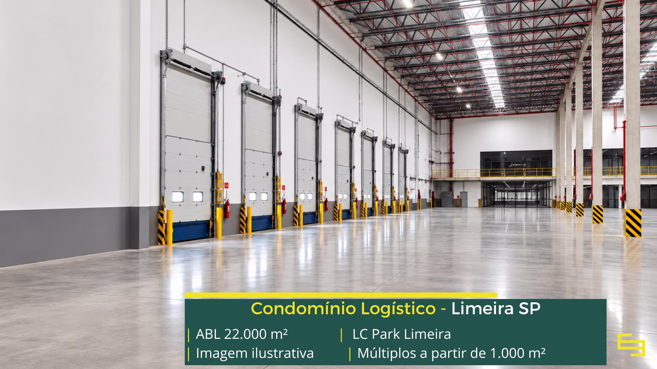 LC Park Limeira: galpão em Limeira SP com módulos a partir de 1.000 m², pé-direito de 15 m, piso para 6 t/m² e padrão AAA.