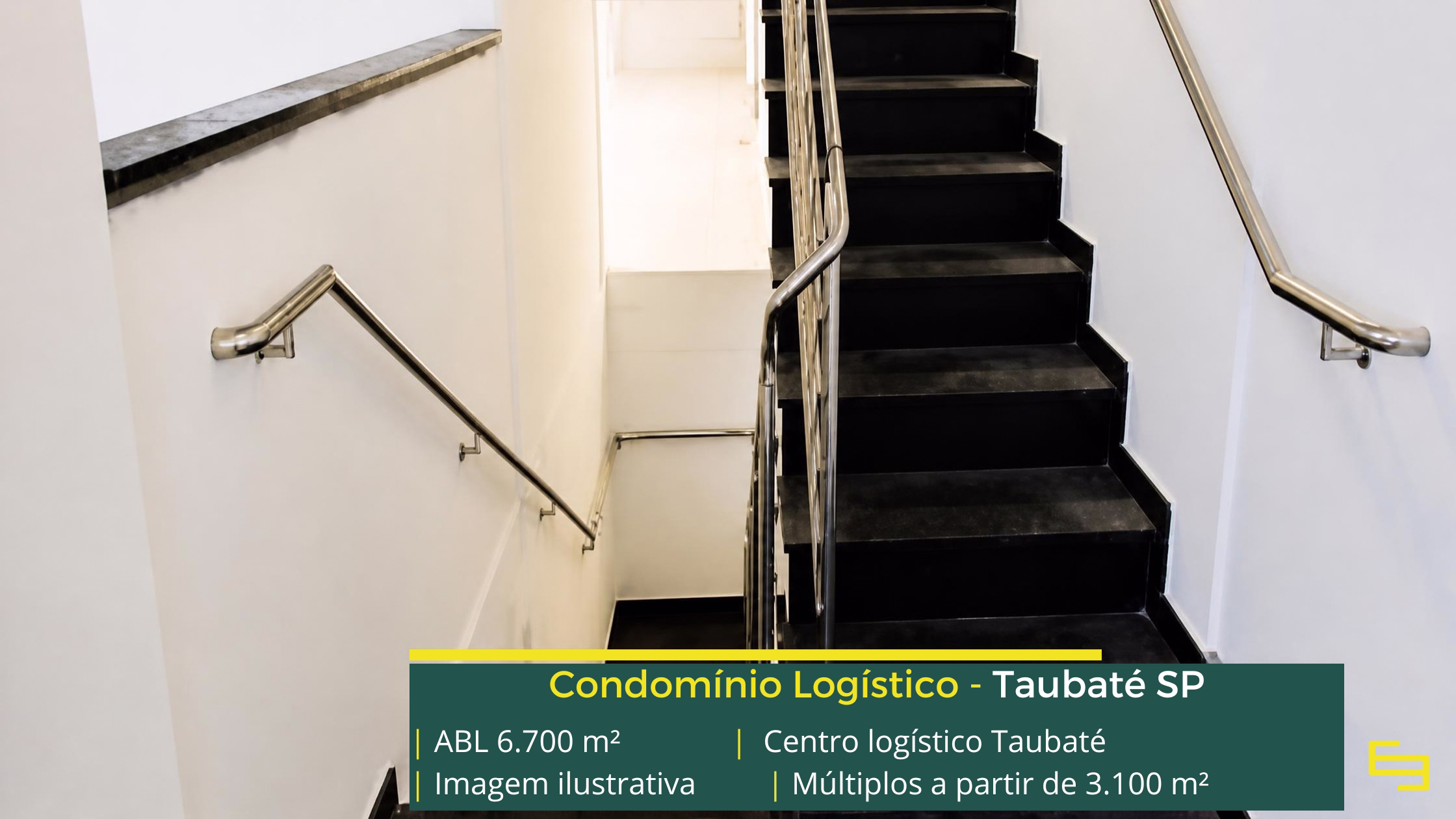 Centro Logístico Taubaté: galpão em Taubaté SP com 6.700 m² de ABL, módulos a partir de 3.100 m², pé-direito de 12 m e piso para 6 t/m².