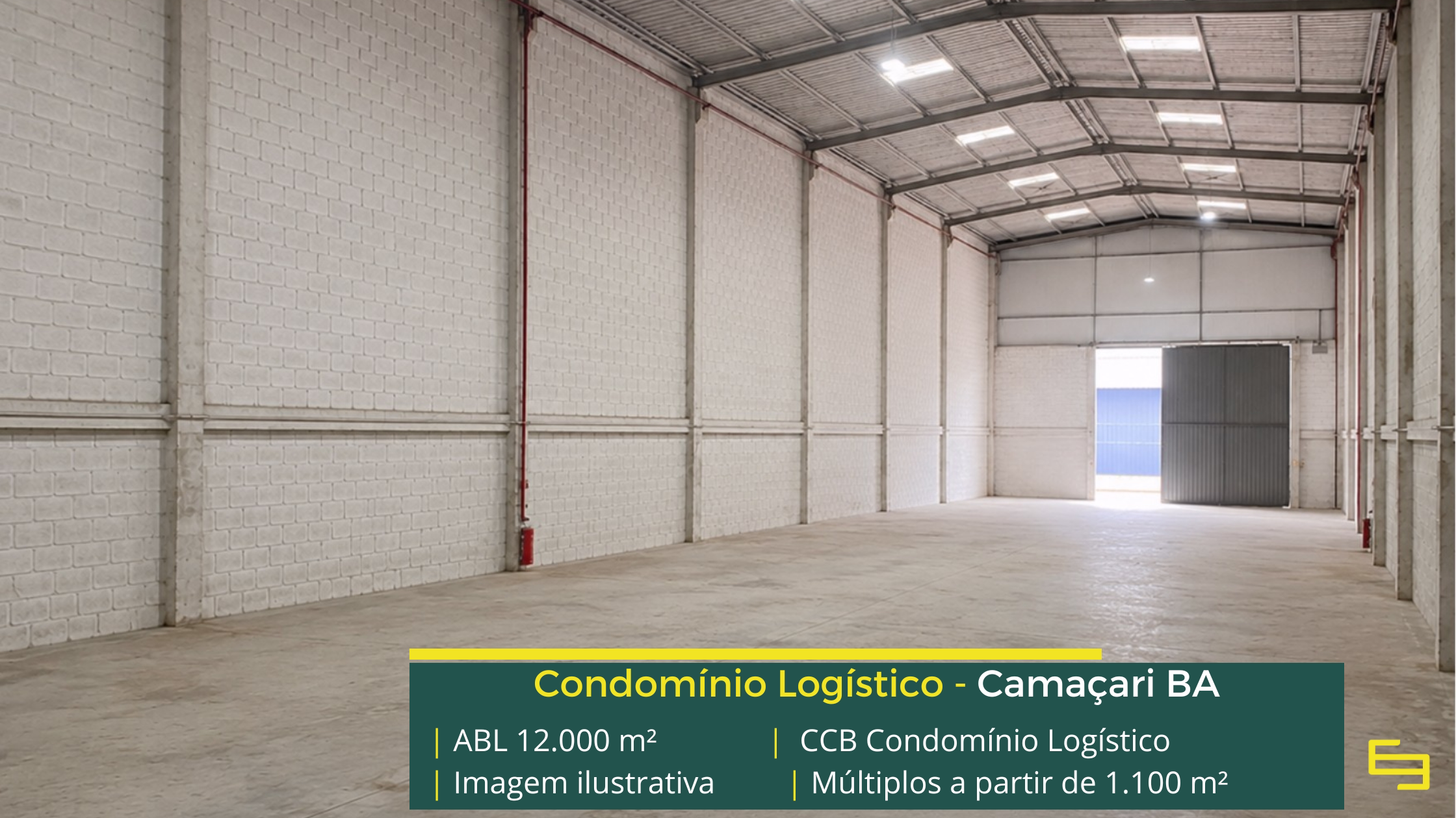 CCB Condomínio Logístico: galpão logístico em Camaçari BA com módulos de aproximadamente 1.100 m², piso para 5 t/m², docas e amplo pátio.