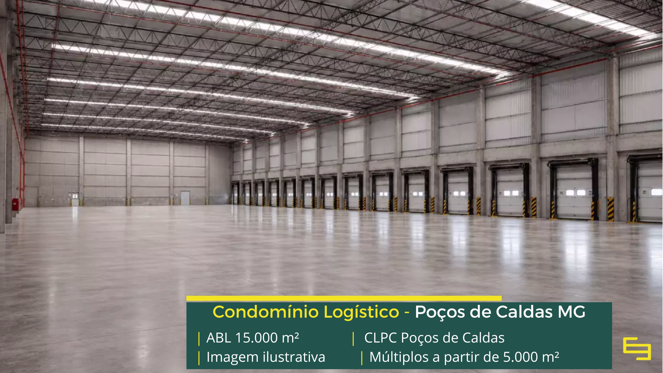 Galpão em Poços de Caldas MG Condomínio Logístico Poços de Caldas: projeto BTS com mais de 15.000 m², módulos a partir de 5.000 m² e piso industrial para 6 t/m².