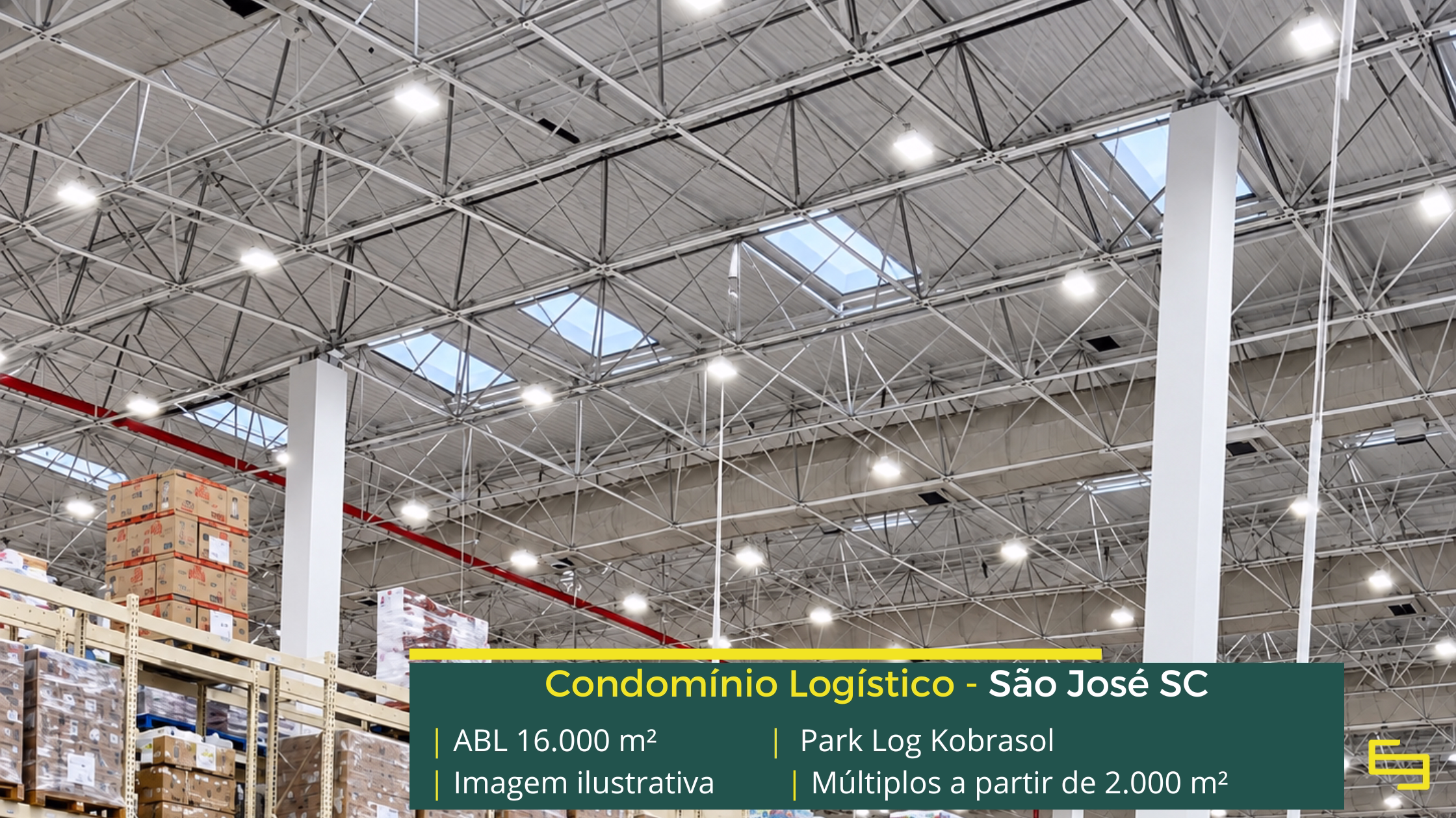 Park Log Kobrasol: galpão em São José SC com módulos a partir de aproximadamente 2.000 m², piso para 4 t/m² e acesso à BR-101.