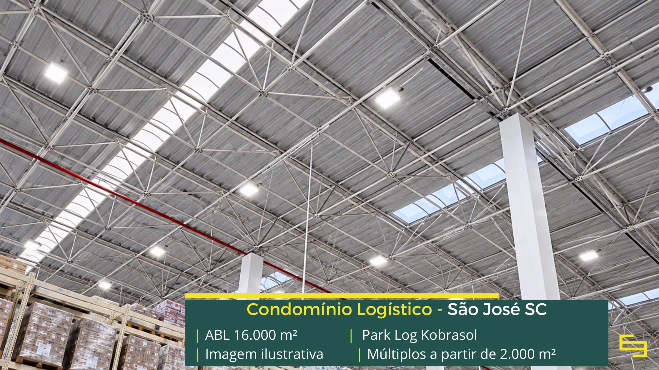 Park Log Kobrasol: galpão em São José SC com módulos a partir de aproximadamente 2.000 m², piso para 4 t/m² e acesso à BR-101.