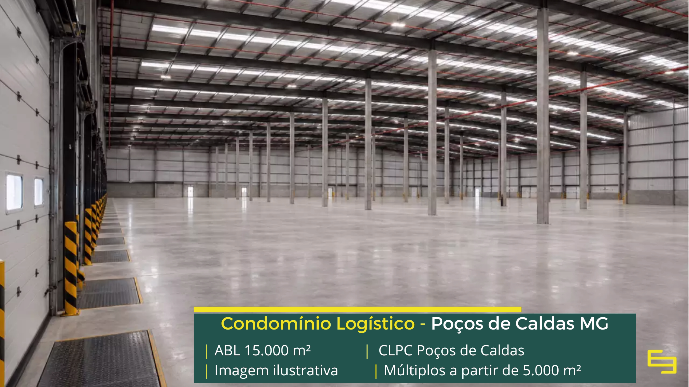 Galpão em Poços de Caldas MG Condomínio Logístico Poços de Caldas: projeto BTS com mais de 15.000 m², módulos a partir de 5.000 m² e piso industrial para 6 t/m².