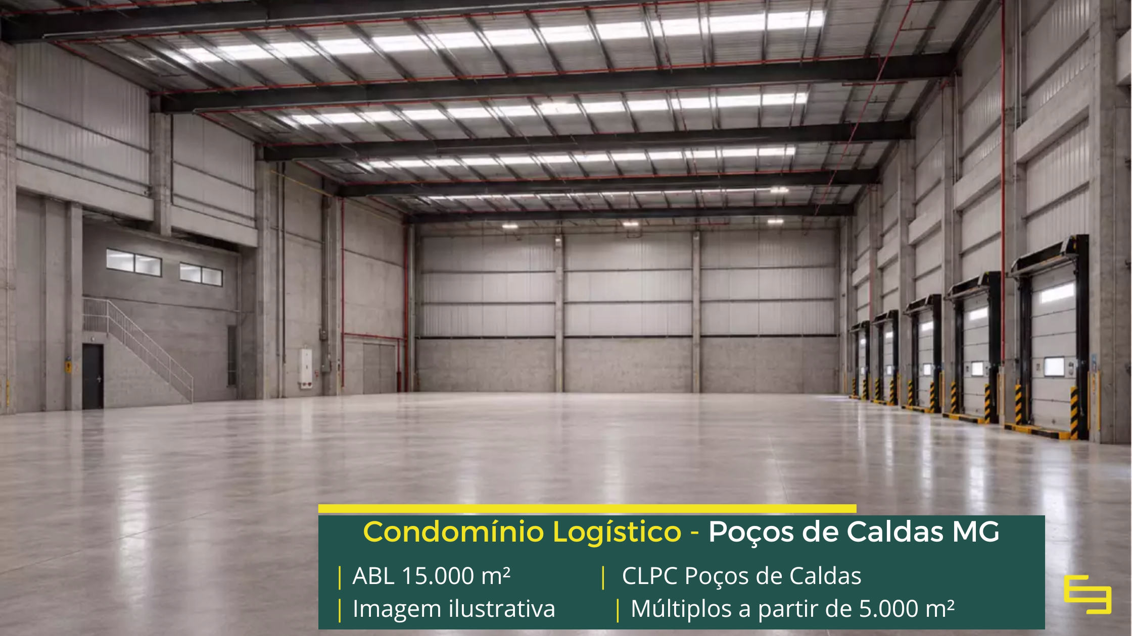 Galpão em Poços de Caldas MG Condomínio Logístico Poços de Caldas: projeto BTS com mais de 15.000 m², módulos a partir de 5.000 m² e piso industrial para 6 t/m².