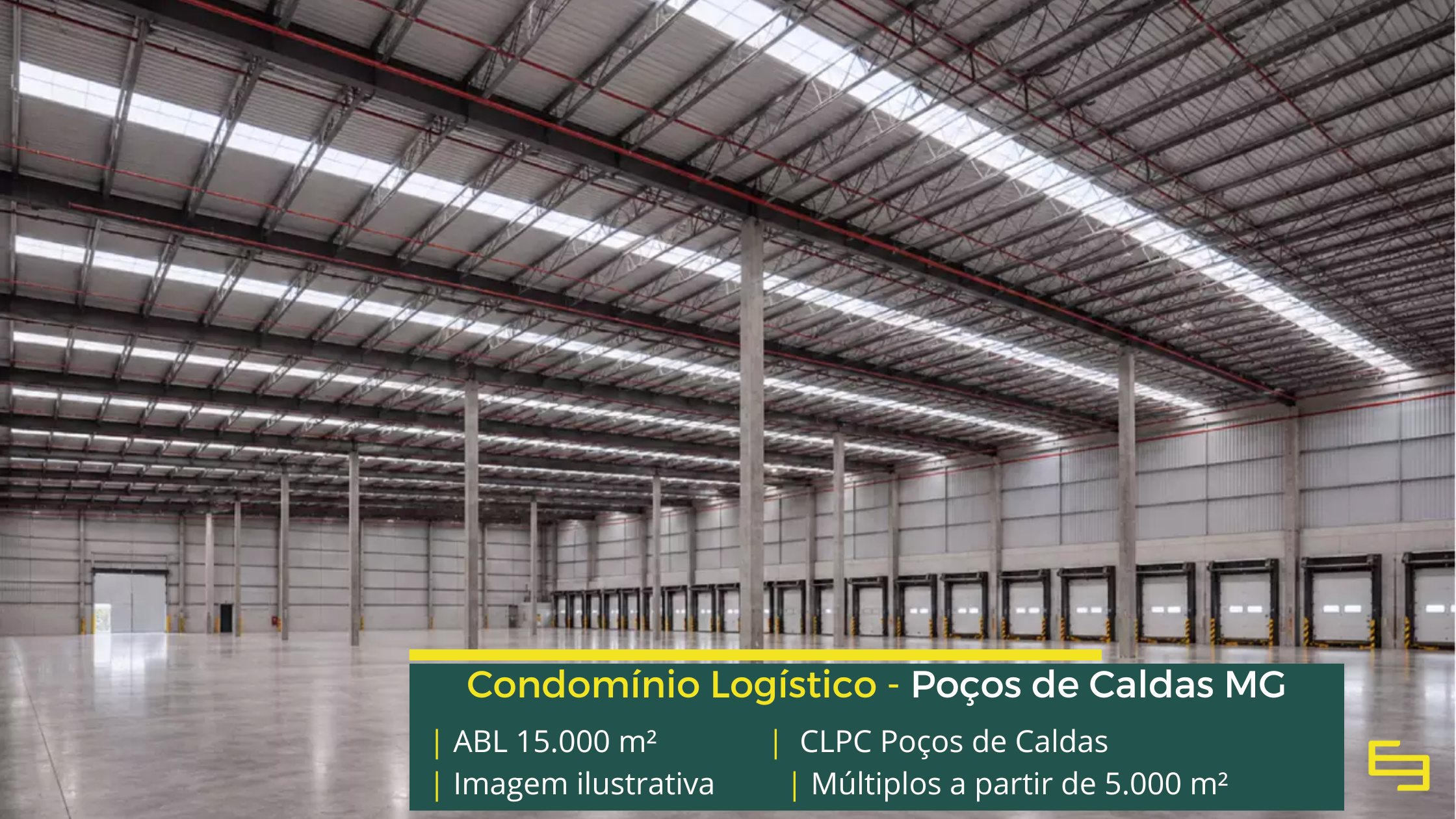 Galpão em Poços de Caldas MG Condomínio Logístico Poços de Caldas: projeto BTS com mais de 15.000 m², módulos a partir de 5.000 m² e piso industrial para 6 t/m².