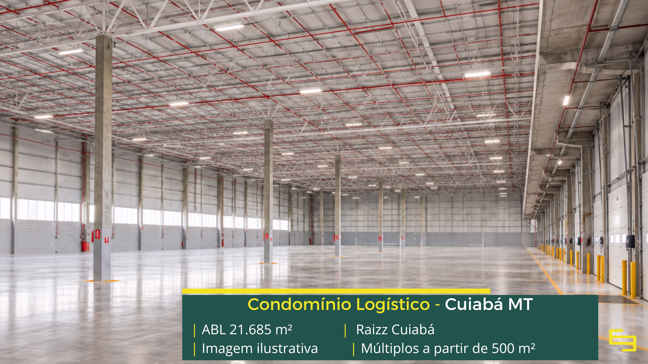 Galpão refrigerado em Cuiabá: conheça o Raizz Cuiabá, com 21.685 m² de ABL, piso para 6 t/m², docas e estrutura de apoio.