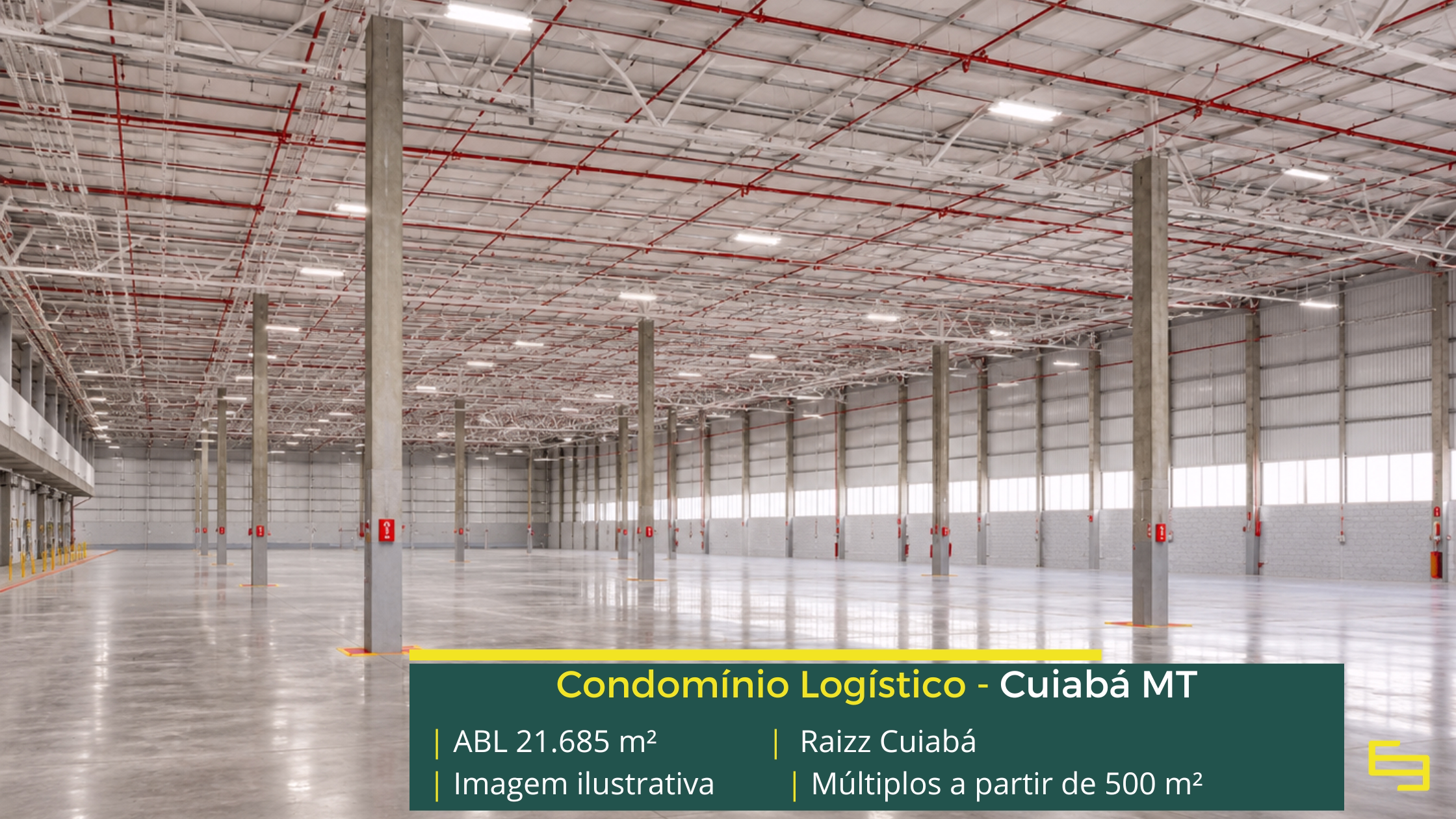 Galpão refrigerado em Cuiabá: conheça o Raizz Cuiabá, com 21.685 m² de ABL, piso para 6 t/m², docas e estrutura de apoio.