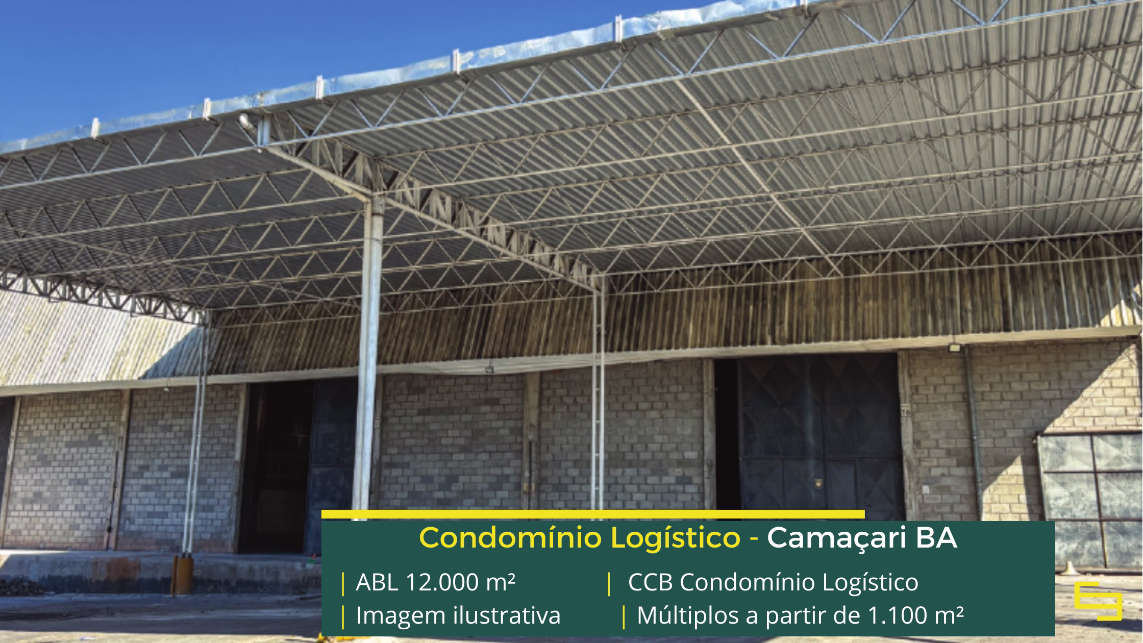 CCB Condomínio Logístico: galpão logístico em Camaçari BA com módulos de aproximadamente 1.100 m², piso para 5 t/m², docas e amplo pátio.