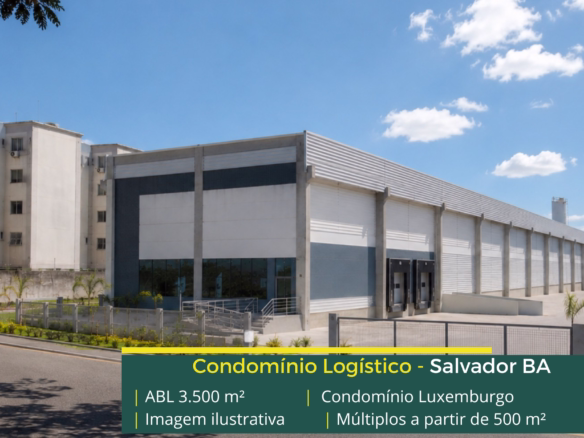 Condomínio Luxemburgo: galpão em Salvador BA com 3.500 m², pé-direito de 9 m, piso para 5 t/m² e possibilidade de execução de docas.