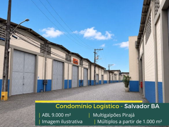 Multigalpões Pirajá: galpão em Pirajá com módulos de 100 m² a 1.000 m², pé-direito de 8 m, piso para 4 t/m² e acesso à BR-324.