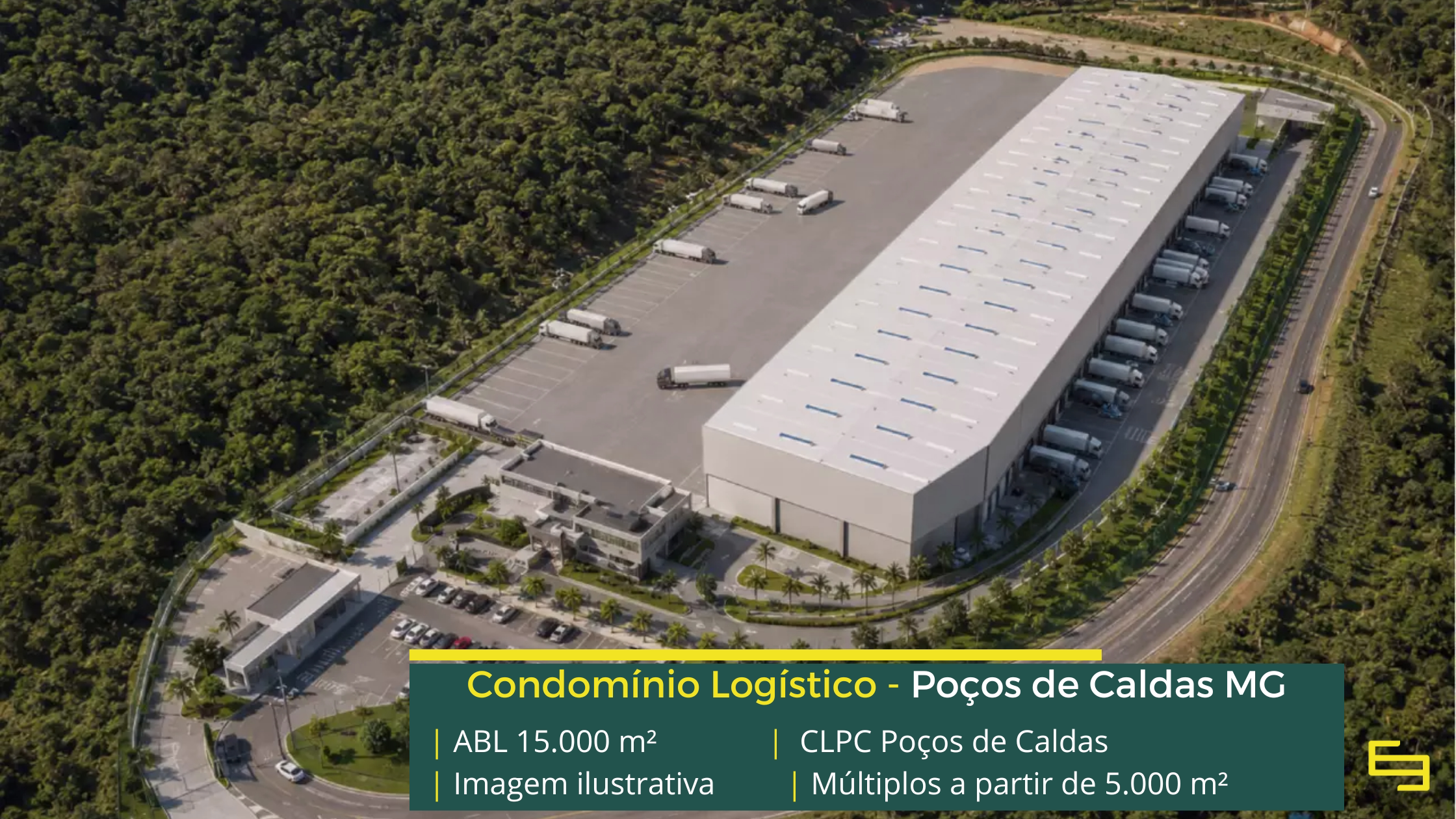 Galpão em Poços de Caldas MG Condomínio Logístico Poços de Caldas: projeto BTS com mais de 15.000 m², módulos a partir de 5.000 m² e piso industrial para 6 t/m².