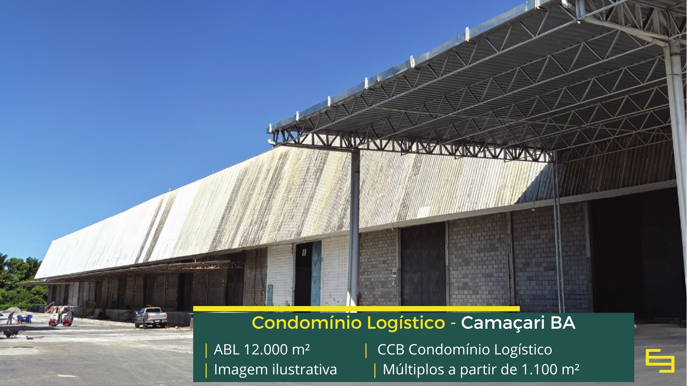 CCB Condomínio Logístico: galpão logístico em Camaçari BA com módulos de aproximadamente 1.100 m², piso para 5 t/m², docas e amplo pátio.