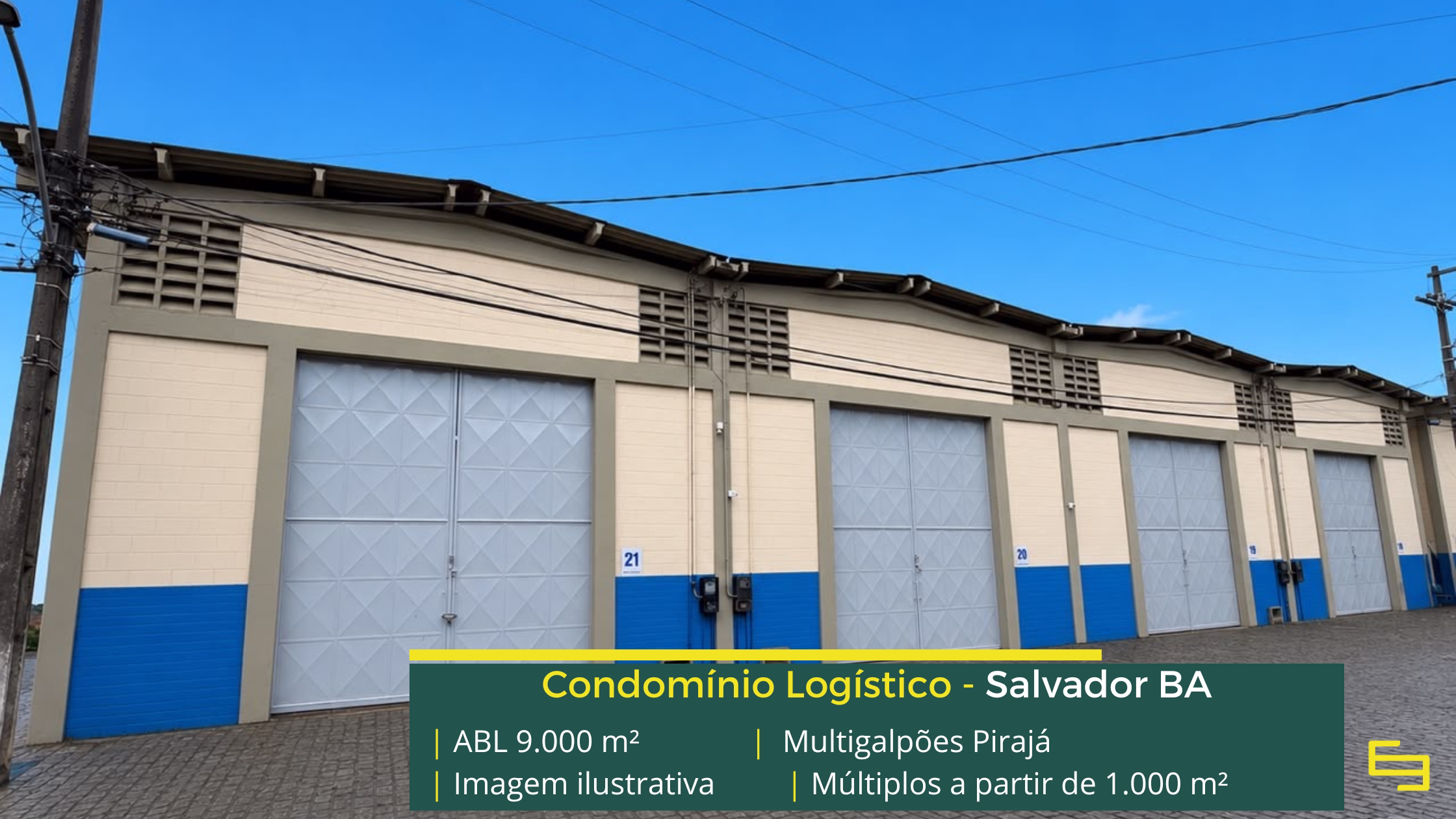 Multigalpões Pirajá: galpão em Pirajá com módulos de 100 m² a 1.000 m², pé-direito de 8 m, piso para 4 t/m² e acesso à BR-324.