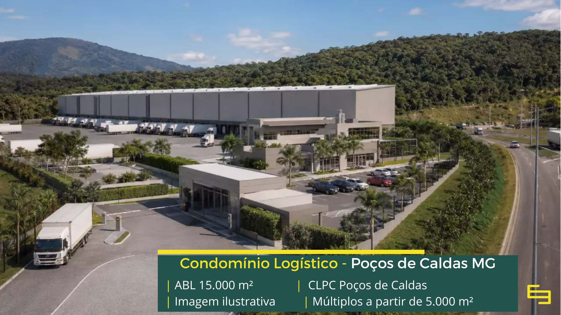 Galpão em Poços de Caldas MG Condomínio Logístico Poços de Caldas: projeto BTS com mais de 15.000 m², módulos a partir de 5.000 m² e piso industrial para 6 t/m².