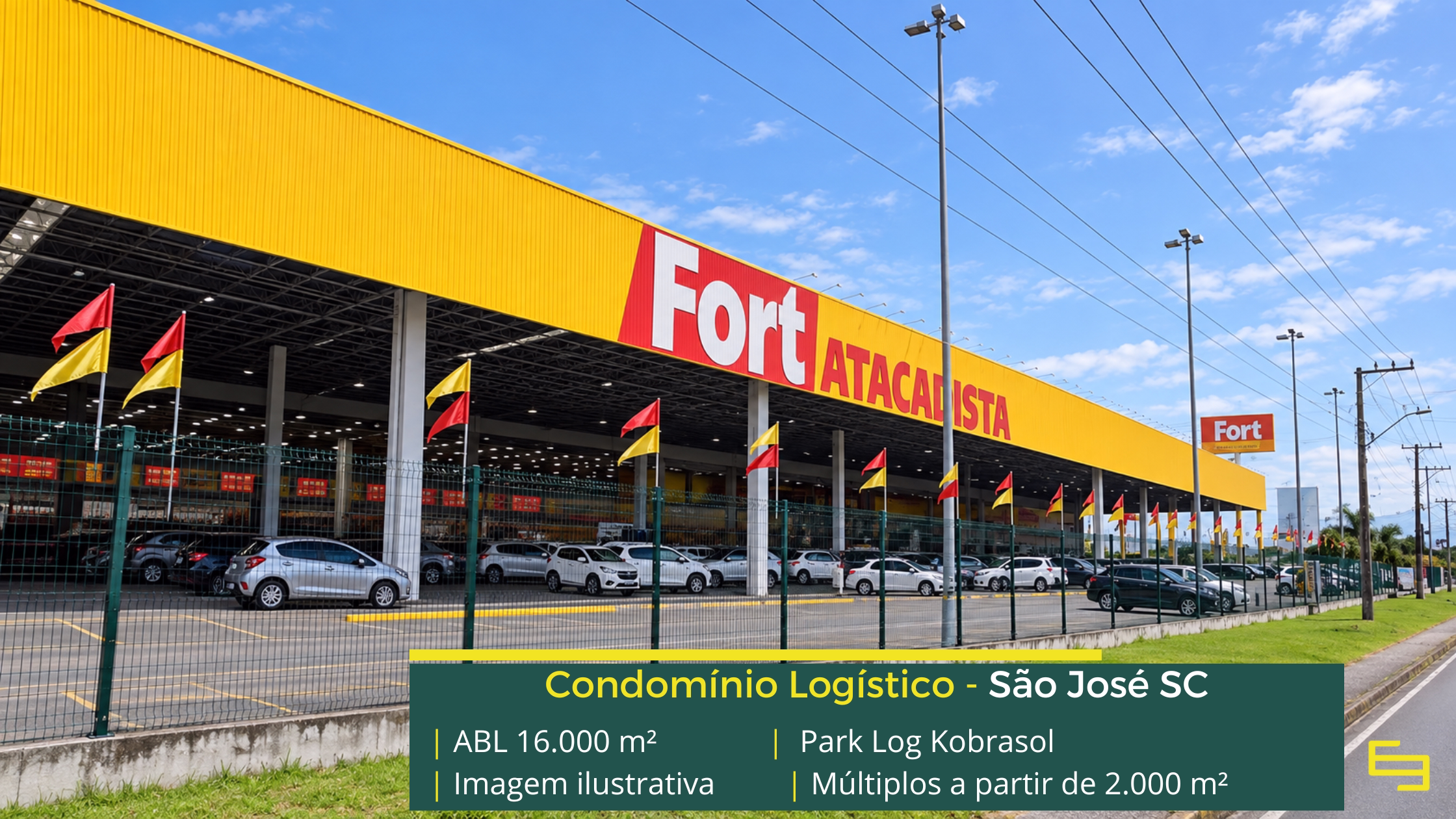 Park Log Kobrasol: galpão em São José SC com módulos a partir de aproximadamente 2.000 m², piso para 4 t/m² e acesso à BR-101.
