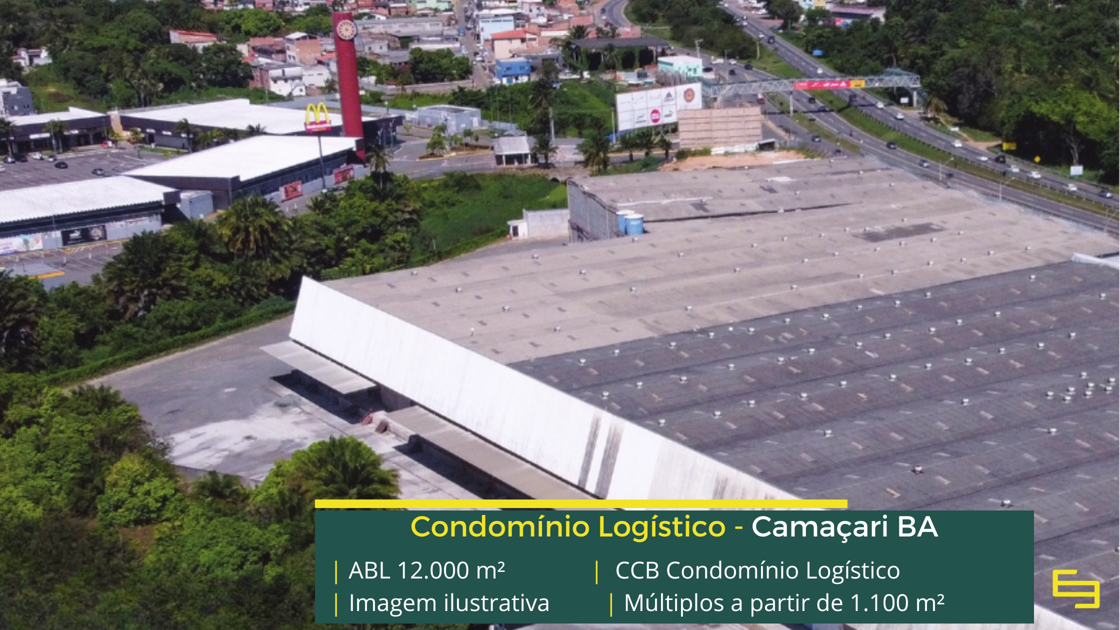 CCB Condomínio Logístico: galpão logístico em Camaçari BA com módulos de aproximadamente 1.100 m², piso para 5 t/m², docas e amplo pátio.