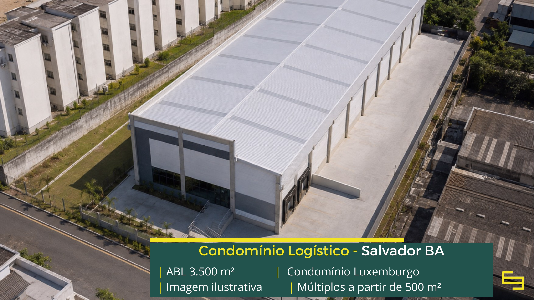 Condomínio Luxemburgo: galpão em Salvador BA com 3.500 m², pé-direito de 9 m, piso para 5 t/m² e possibilidade de execução de docas.
