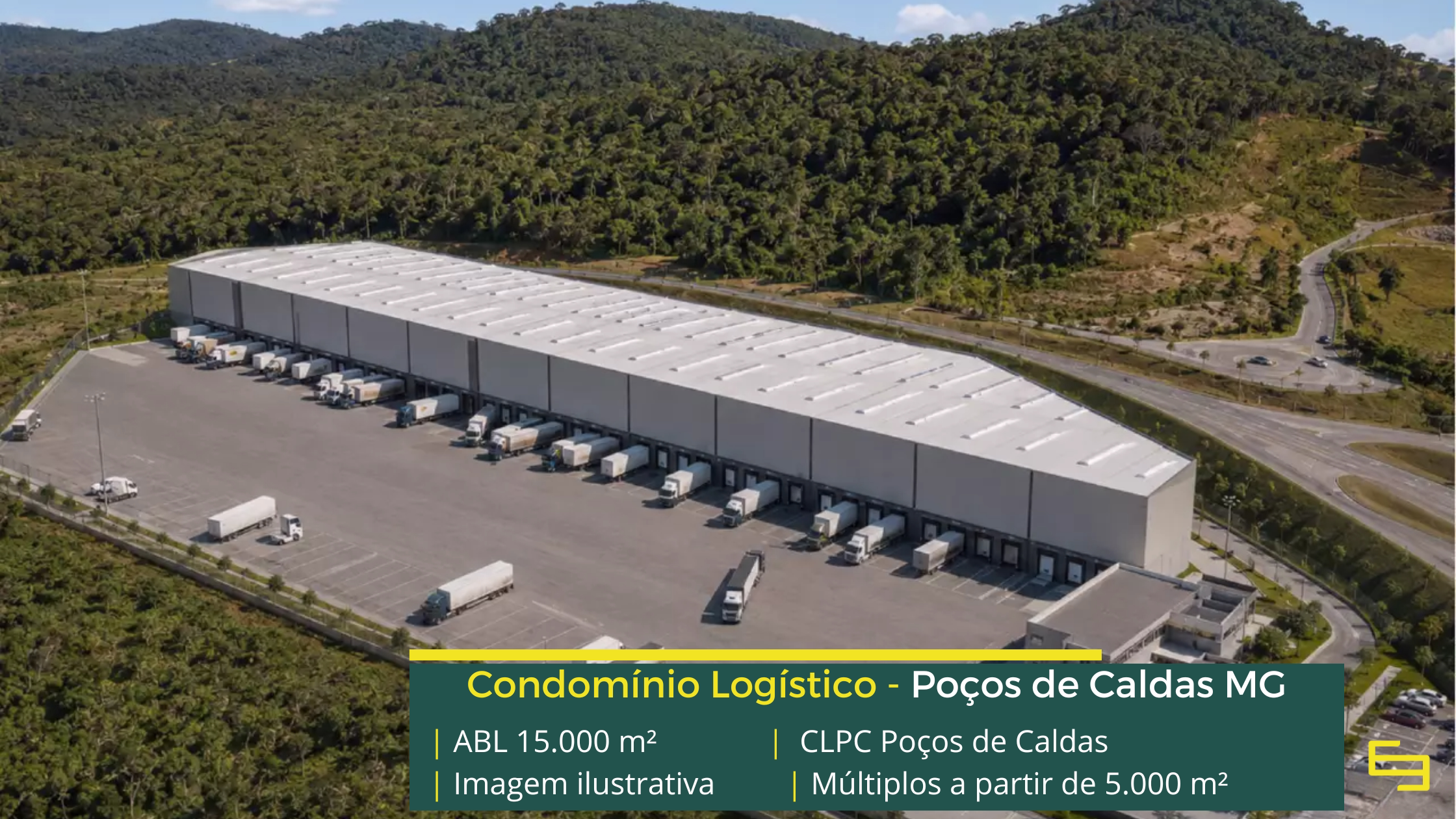 Galpão em Poços de Caldas MG Condomínio Logístico Poços de Caldas: projeto BTS com mais de 15.000 m², módulos a partir de 5.000 m² e piso industrial para 6 t/m².