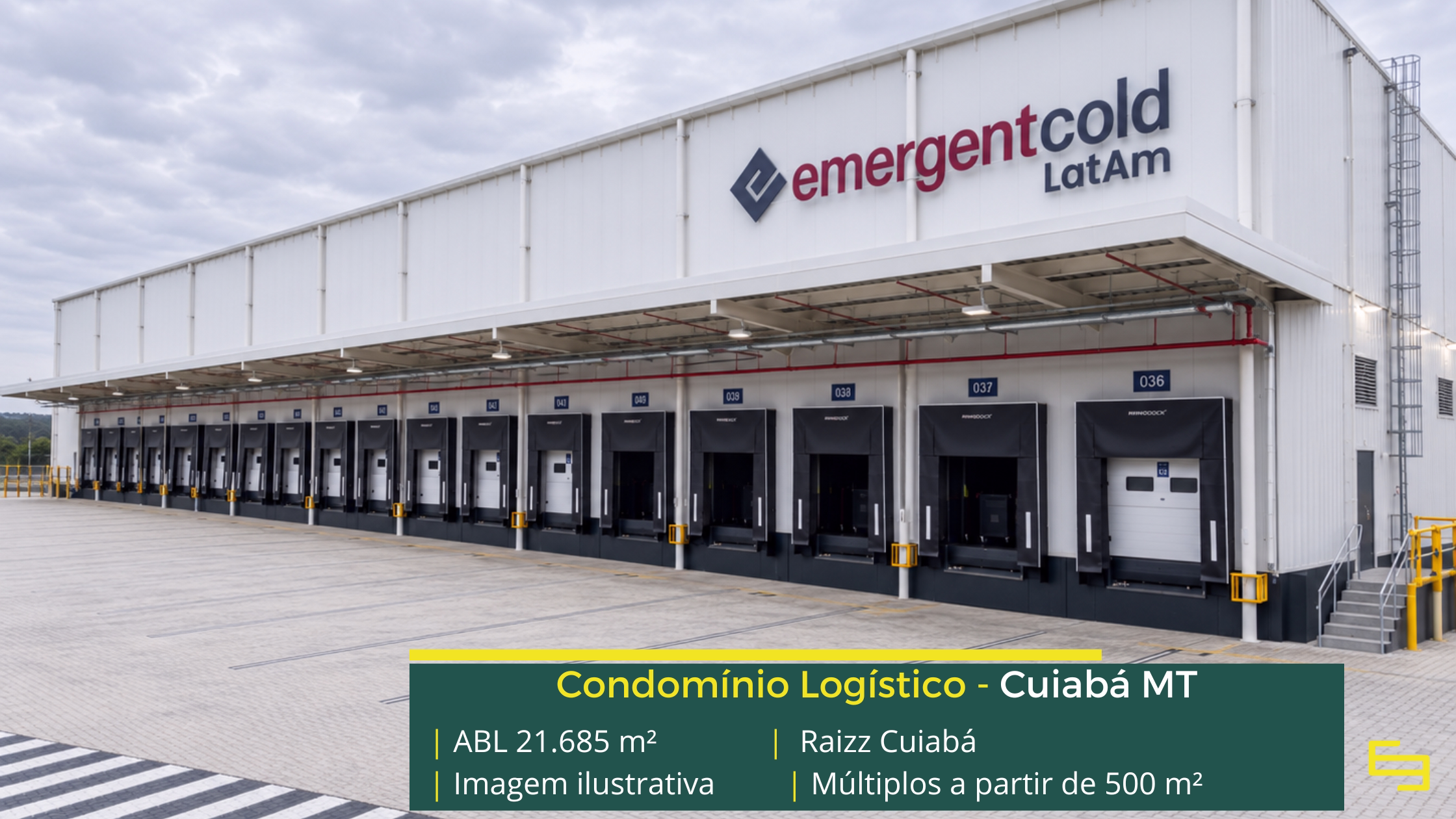Galpão refrigerado em Cuiabá: conheça o Raizz Cuiabá, com 21.685 m² de ABL, piso para 6 t/m², docas e estrutura de apoio.